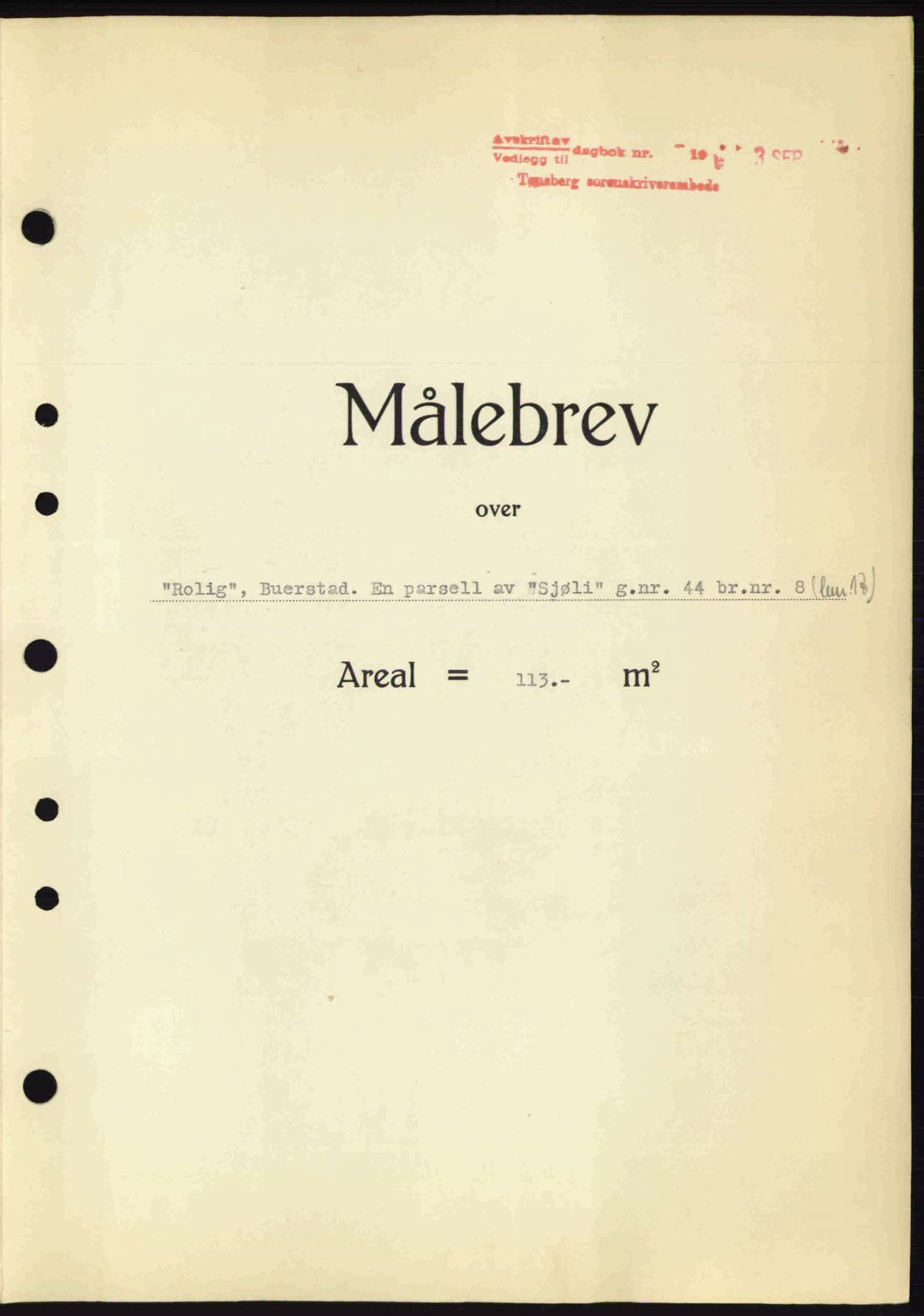 Tønsberg sorenskriveri, AV/SAKO-A-130/G/Ga/Gaa/L0013: Mortgage book no. A13, 1943-1943, Diary no: : 2198/1943