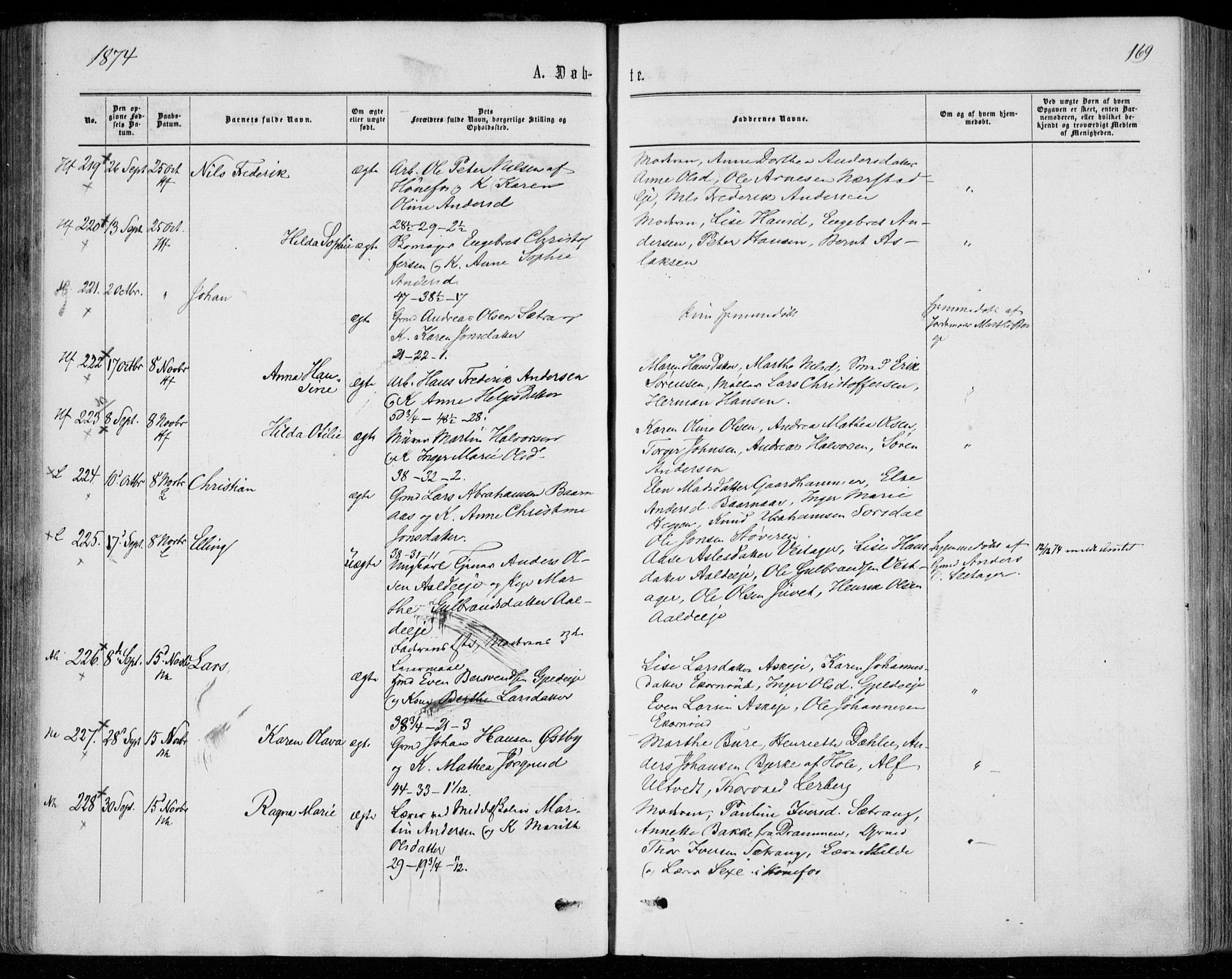 Norderhov kirkebøker, SAKO/A-237/F/Fa/L0013: Parish register (official) no. 13, 1866-1874, p. 169