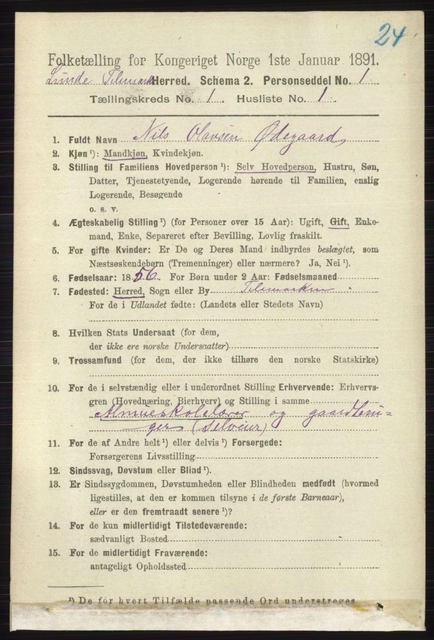 RA, 1891 census for 0820 Lunde, 1891, p. 75