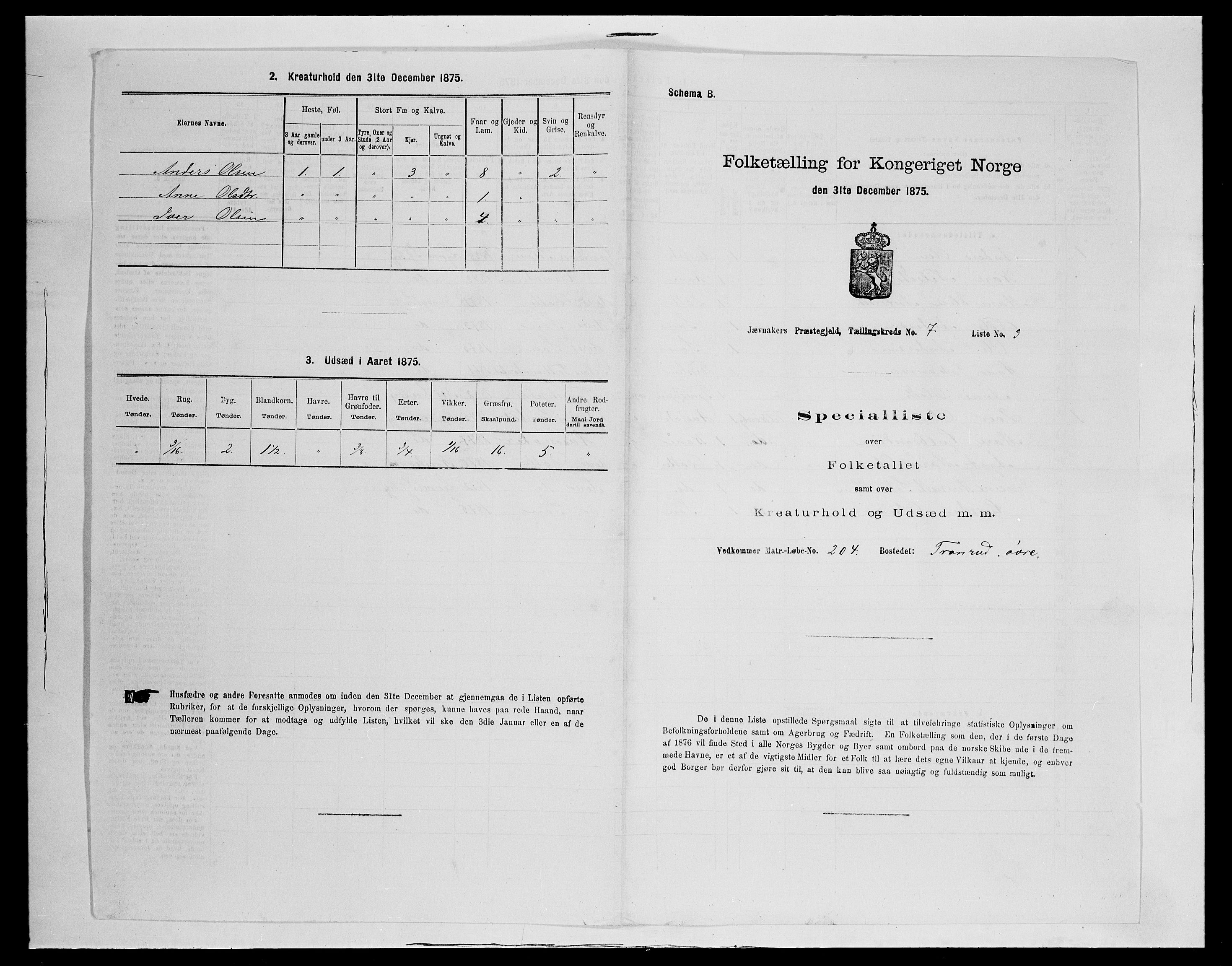 SAH, 1875 census for 0532P Jevnaker, 1875, p. 1160