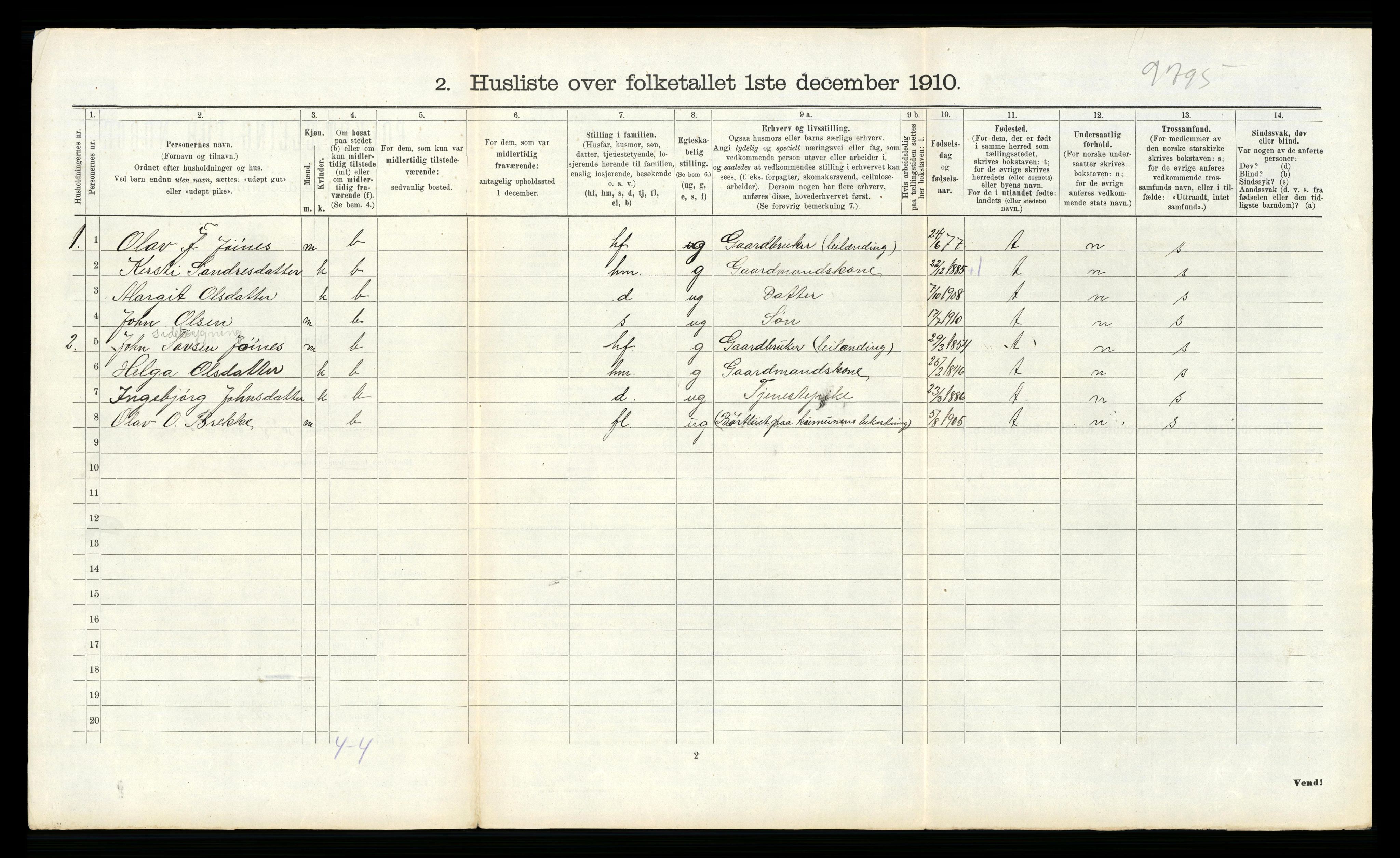 RA, 1910 census for Tinn, 1910, p. 584