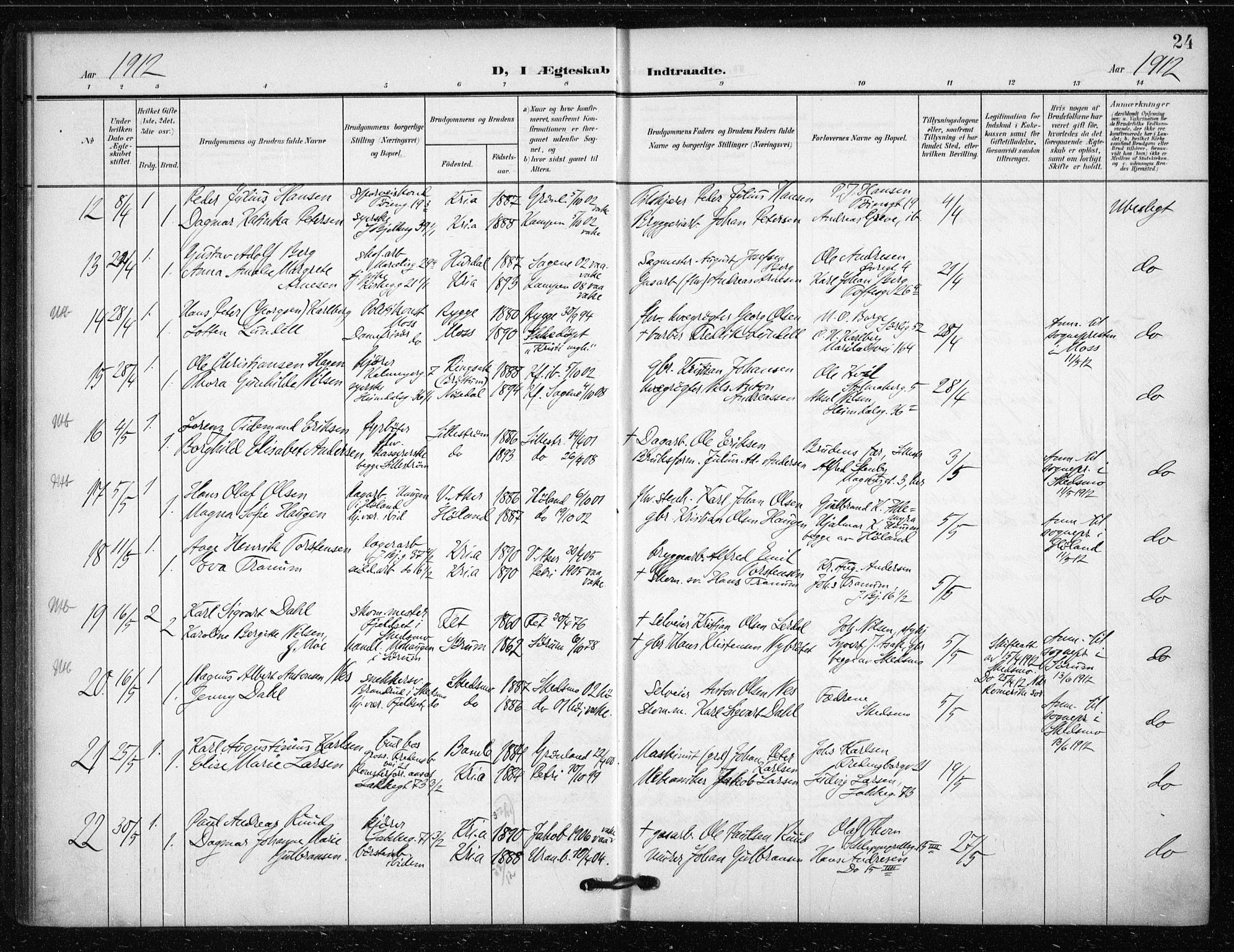 Tøyen prestekontor Kirkebøker, AV/SAO-A-10167a/F/Fa/L0002: Parish register (official) no. I 2, 1907-1916, p. 24