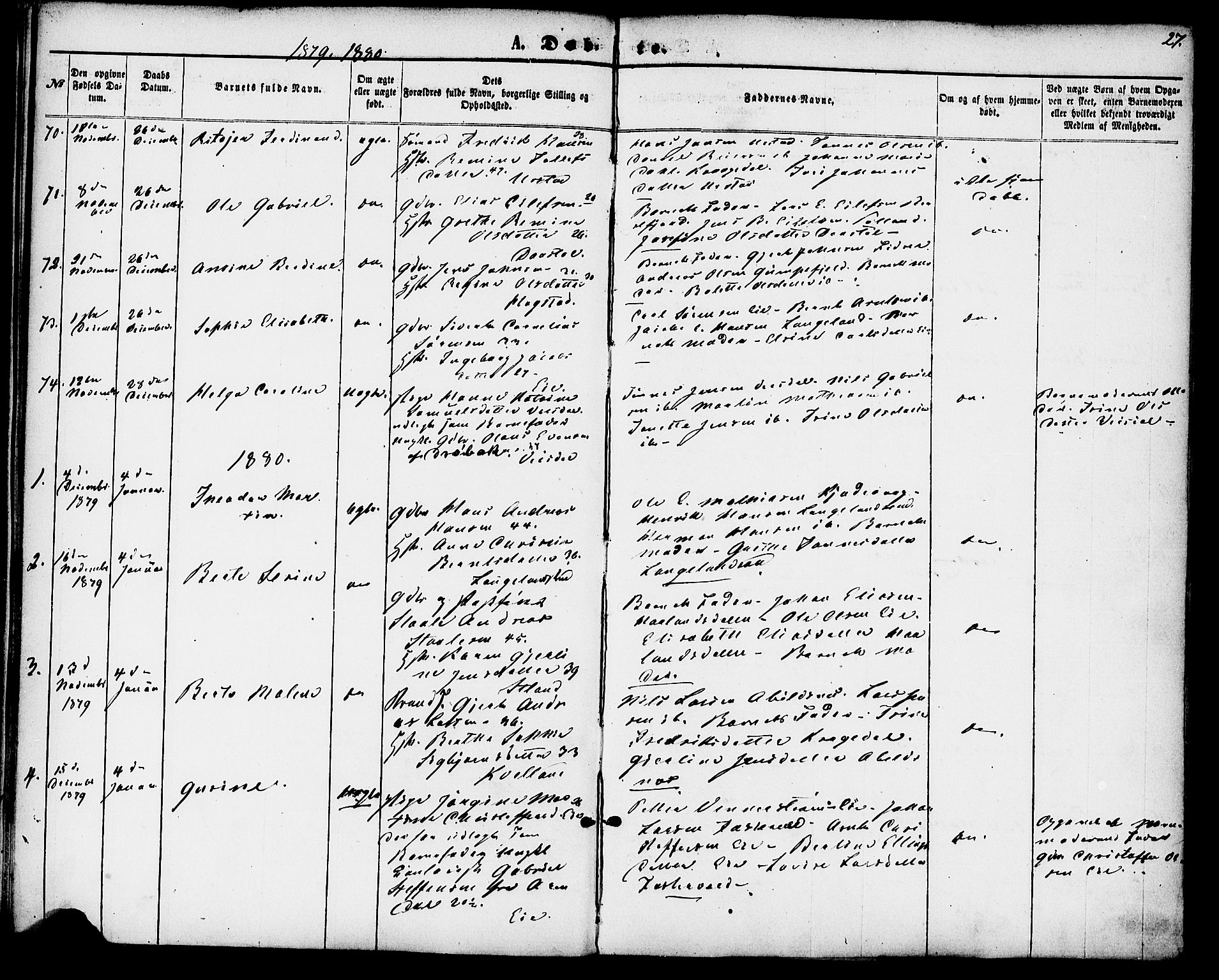 Flekkefjord sokneprestkontor, AV/SAK-1111-0012/F/Fa/Fab/L0005: Parish register (official) no. A 5, 1870-1886, p. 27