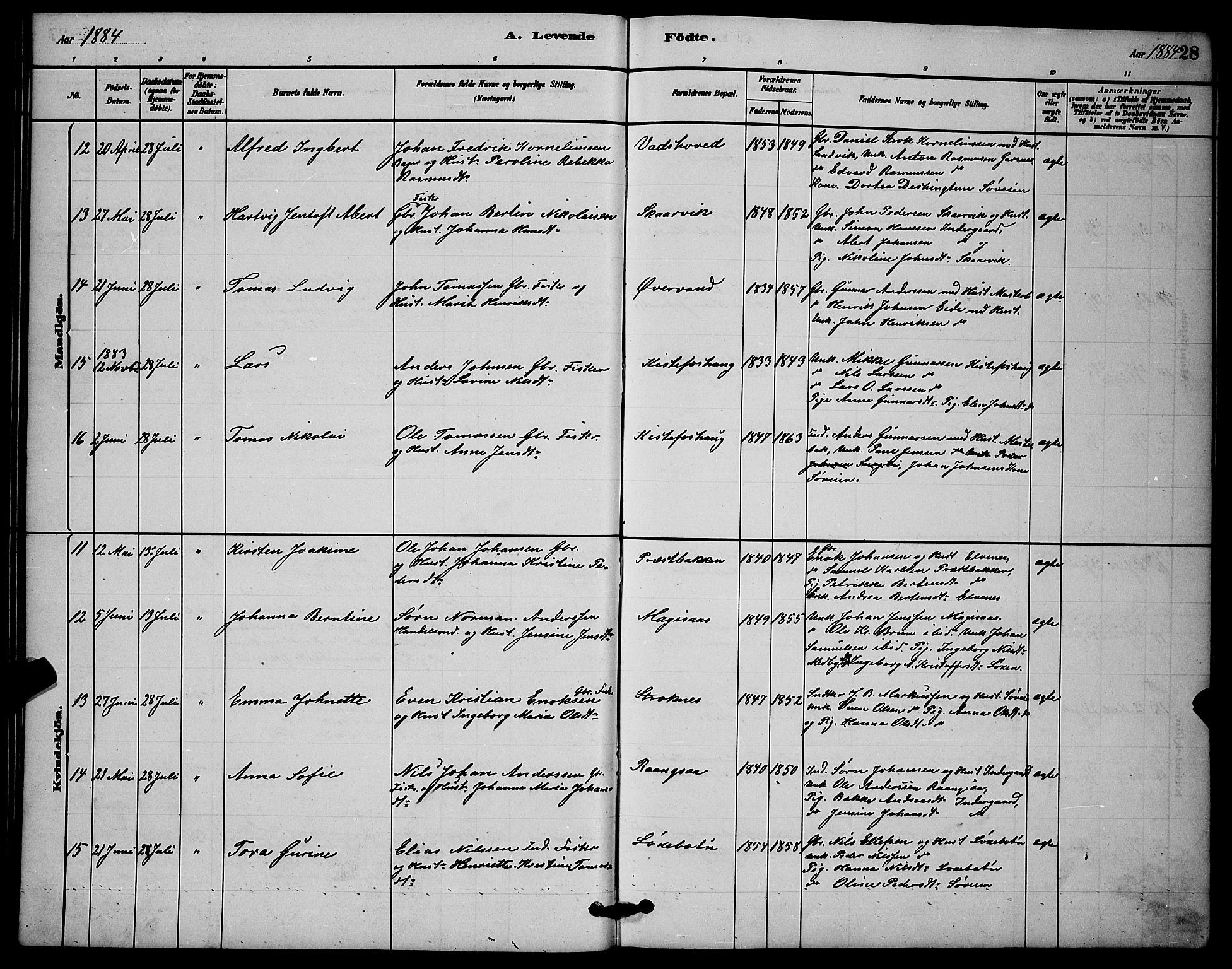 Ibestad sokneprestembete, AV/SATØ-S-0077/H/Ha/Hab/L0014klokker: Parish register (copy) no. 14, 1880-1887, p. 28