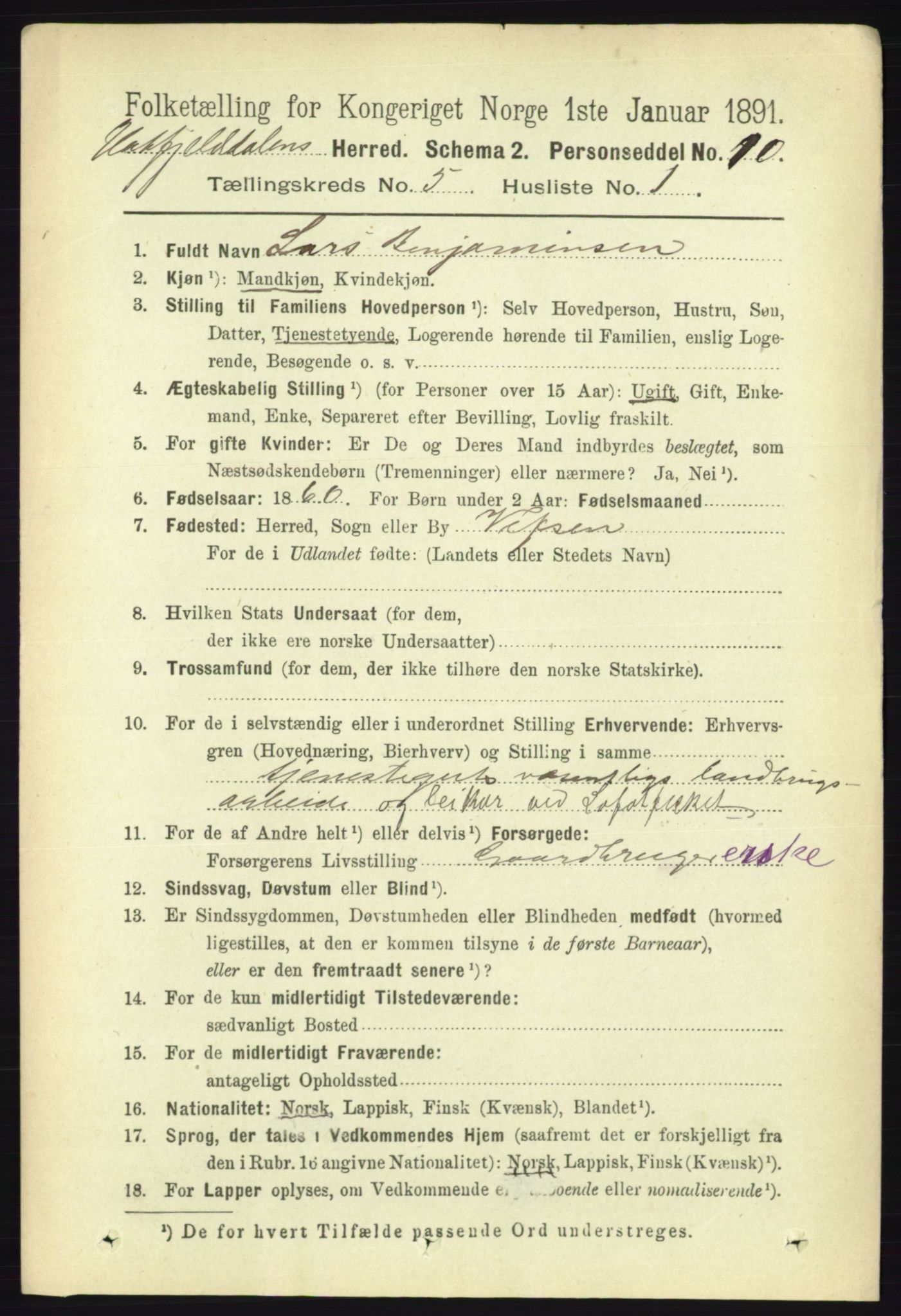 RA, 1891 census for 1826 Hattfjelldal, 1891, p. 1138