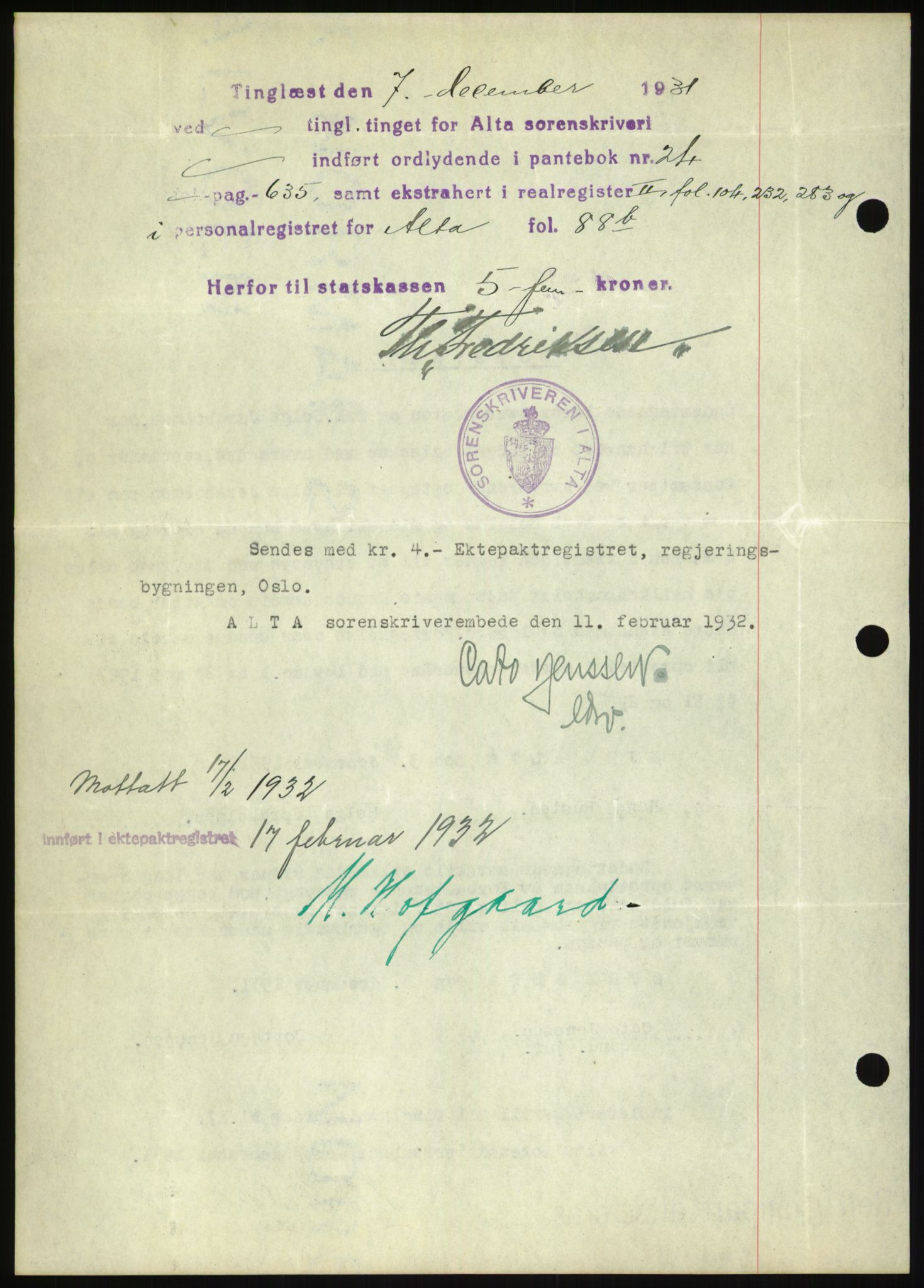 Oslo byskriverembete, AV/SAO-A-10227/2/G/Gb/L0072: Tinglyste ektepakter, Finnmark, bind 1, 1928-1950