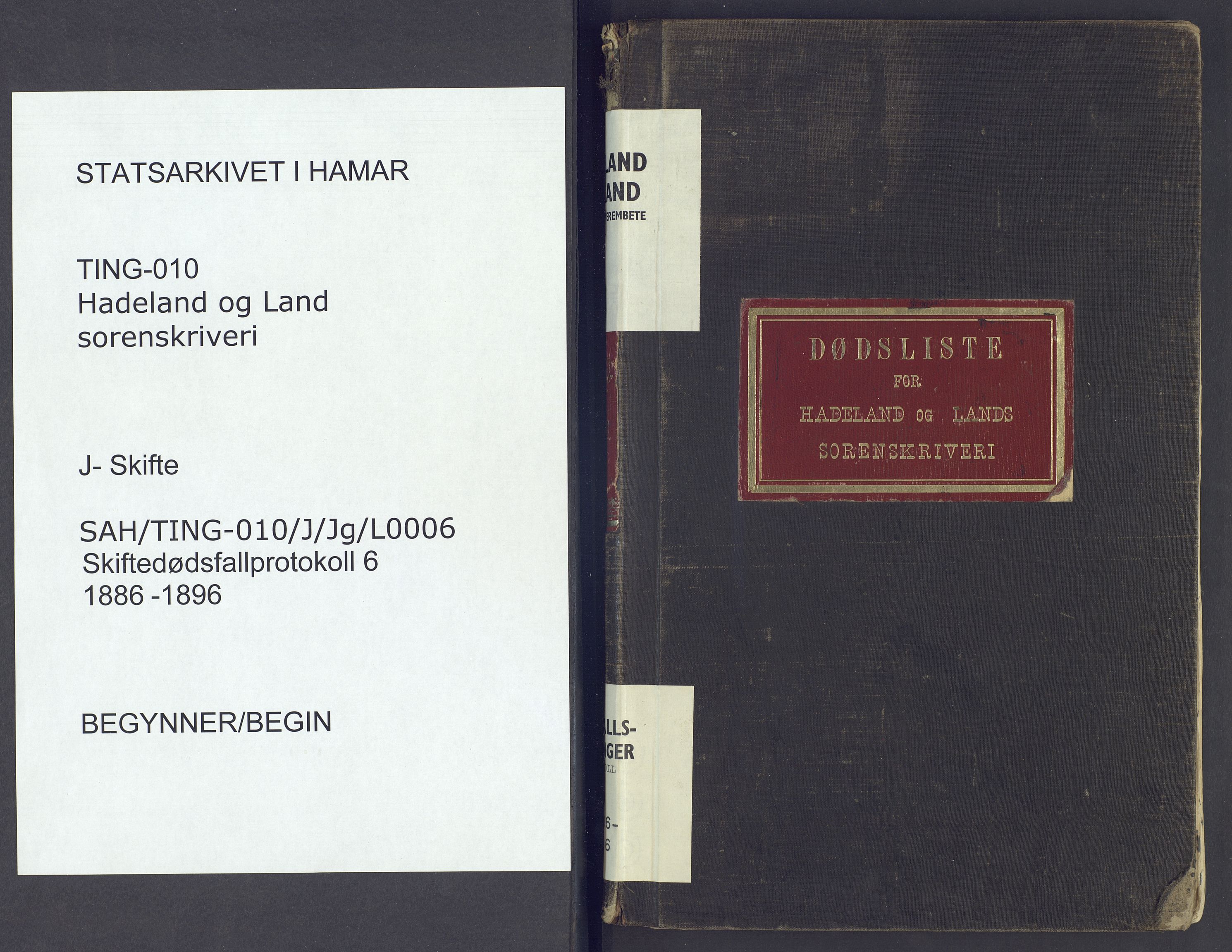 Hadeland og Land tingrett, SAH/TING-010/J/Jg/L0006: Dødsfallsprotokoll, 1886-1896