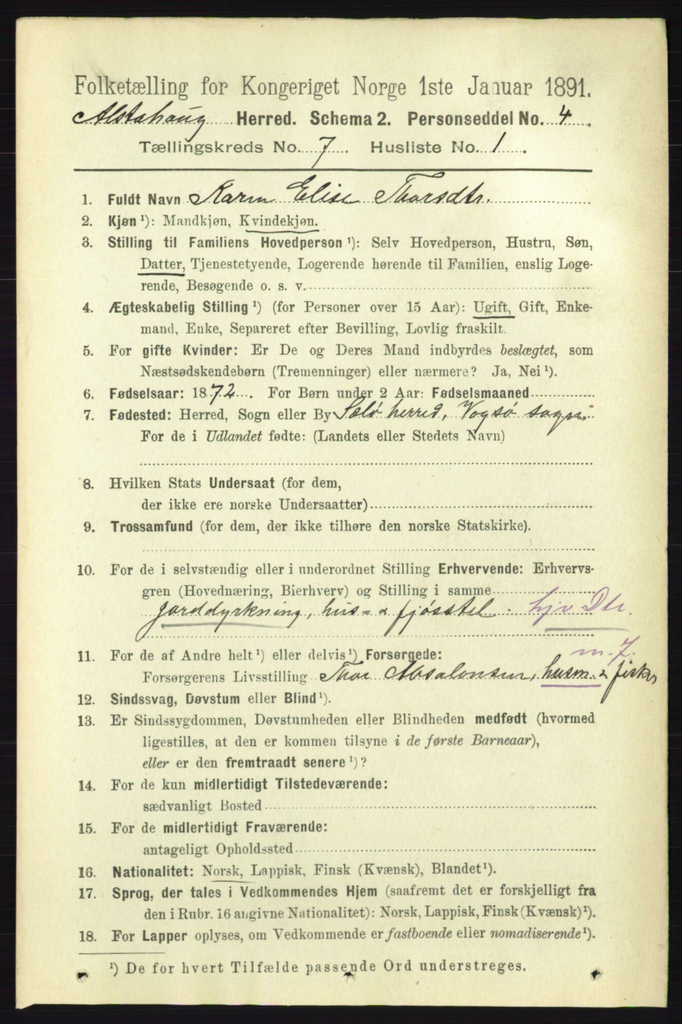 RA, 1891 census for 1820 Alstahaug, 1891, p. 2481