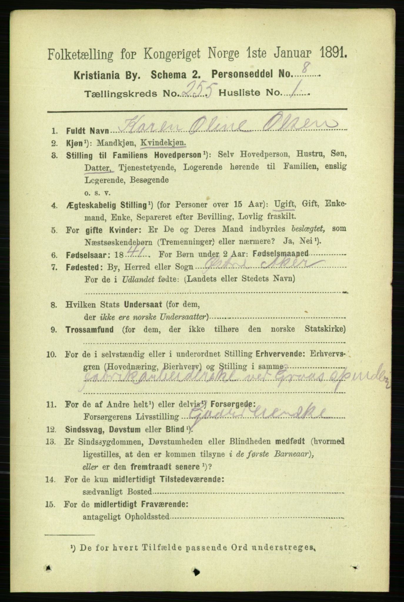 RA, 1891 census for 0301 Kristiania, 1891, p. 155099