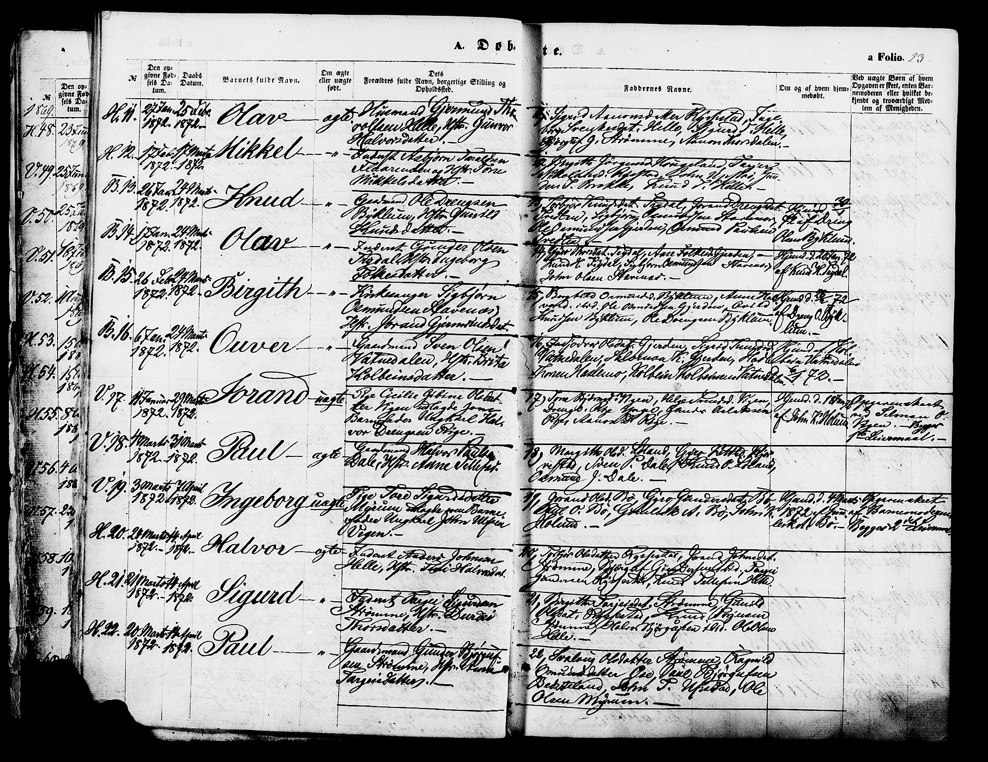 Valle sokneprestkontor, AV/SAK-1111-0044/F/Fa/Fac/L0008: Parish register (official) no. A 8, 1868-1882, p. 23