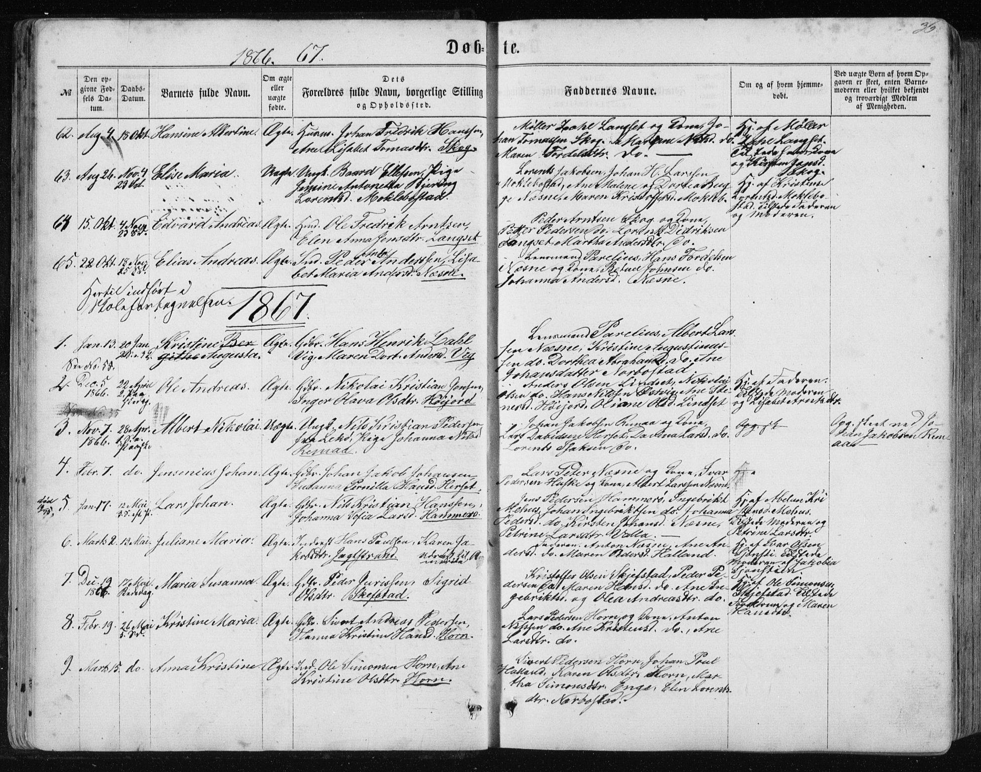 Ministerialprotokoller, klokkerbøker og fødselsregistre - Nordland, SAT/A-1459/838/L0556: Parish register (copy) no. 838C03, 1861-1893, p. 36