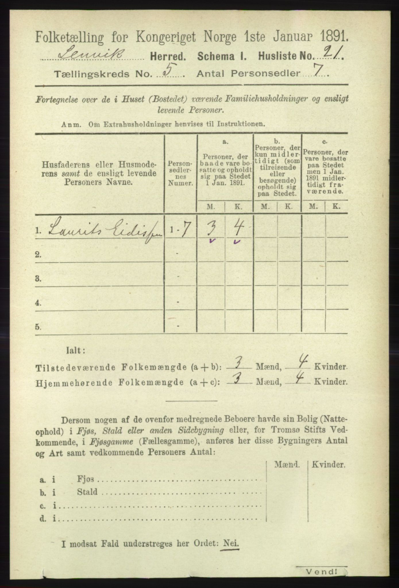 RA, 1891 census for 1931 Lenvik, 1891, p. 2480