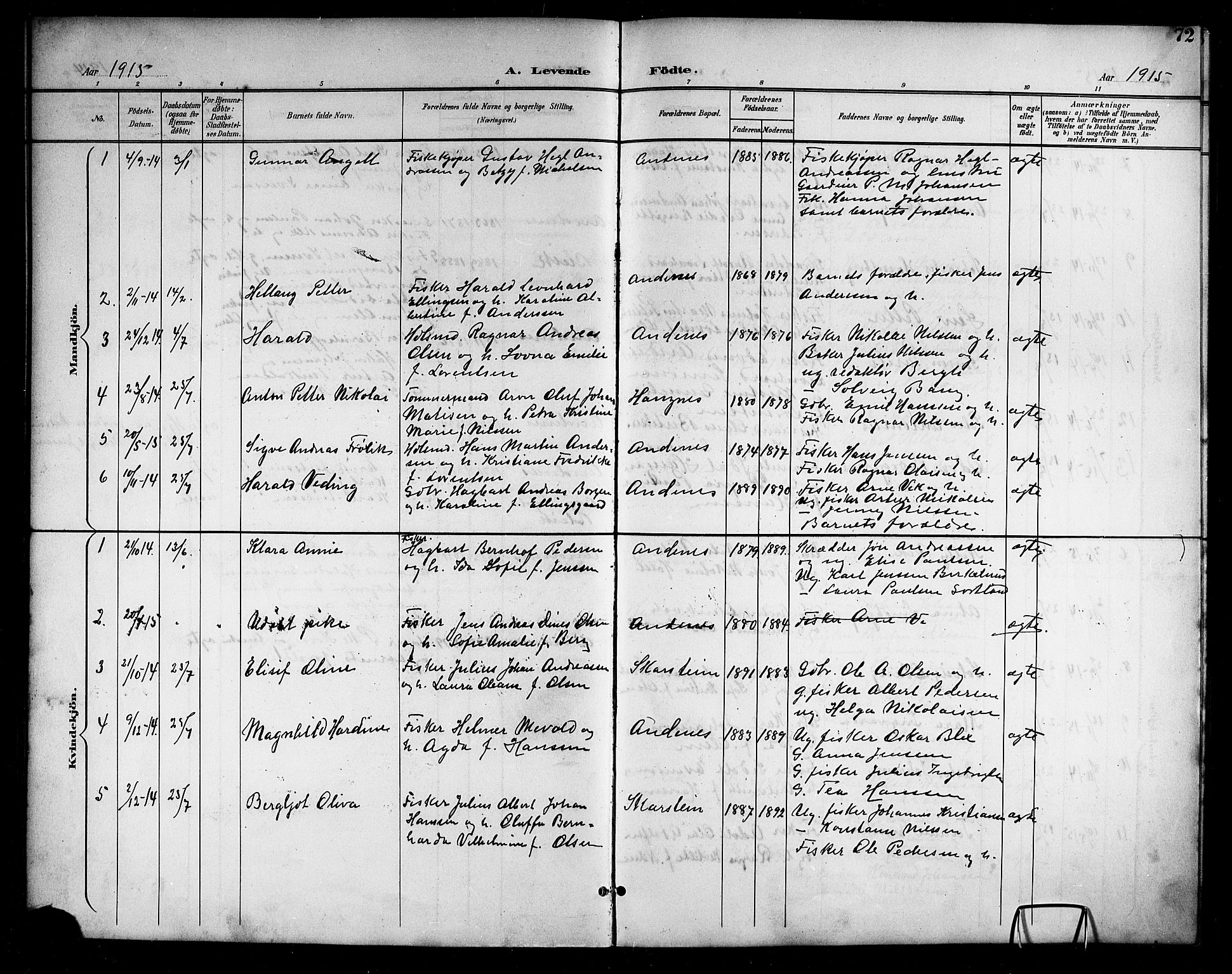 Ministerialprotokoller, klokkerbøker og fødselsregistre - Nordland, SAT/A-1459/899/L1449: Parish register (copy) no. 899C04, 1900-1918, p. 72