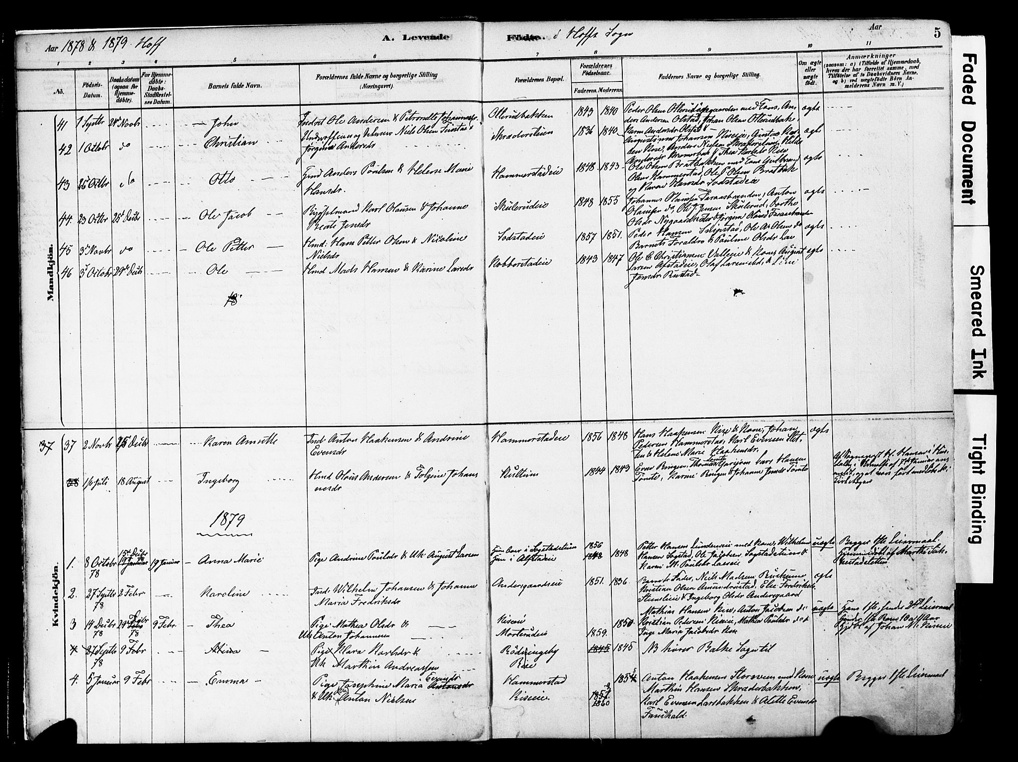 Østre Toten prestekontor, SAH/PREST-104/H/Ha/Haa/L0006: Parish register (official) no. 6 /1, 1878-1896, p. 5