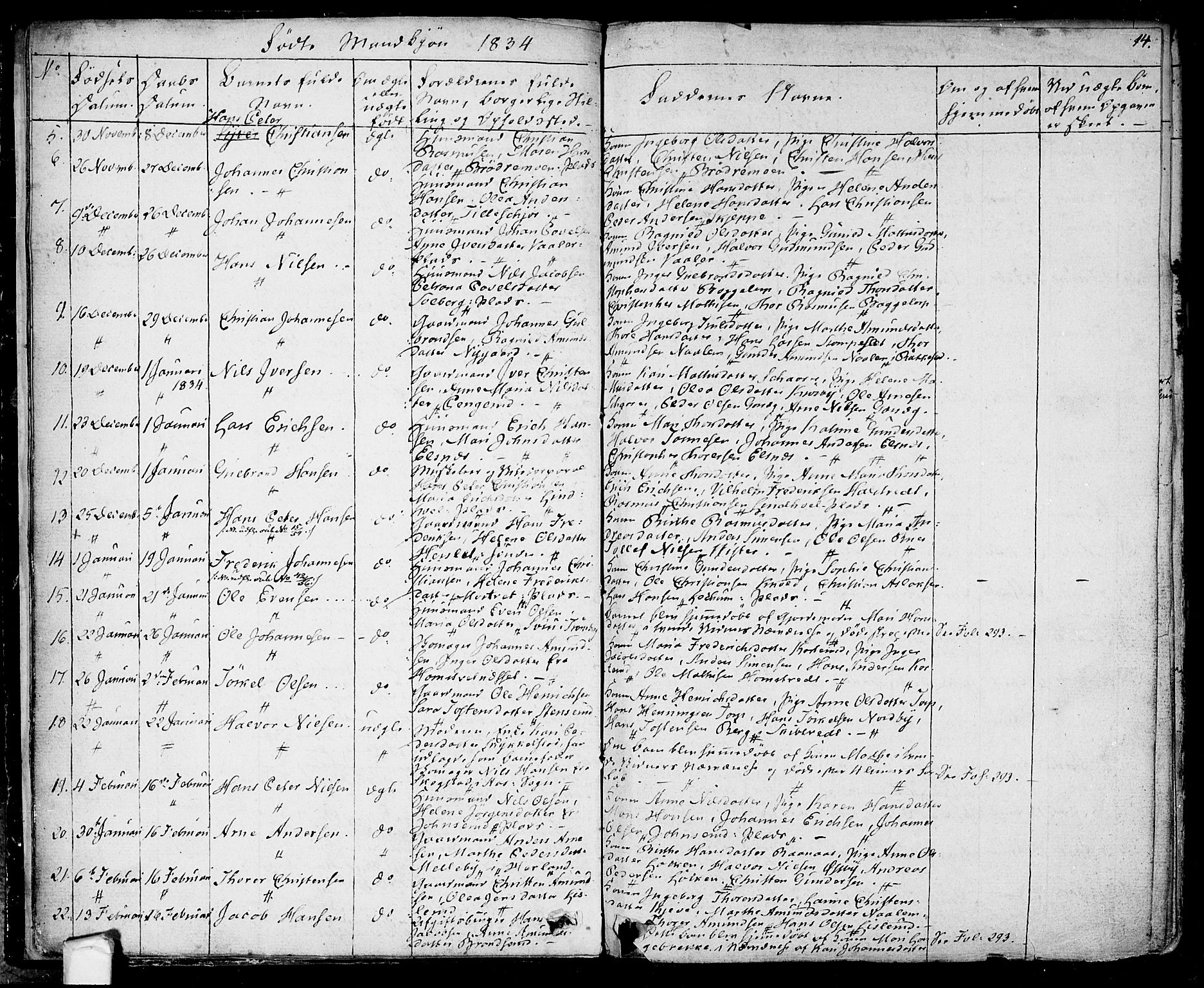Eidsberg prestekontor Kirkebøker, AV/SAO-A-10905/F/Fa/L0008: Parish register (official) no. I 8, 1832-1848, p. 14