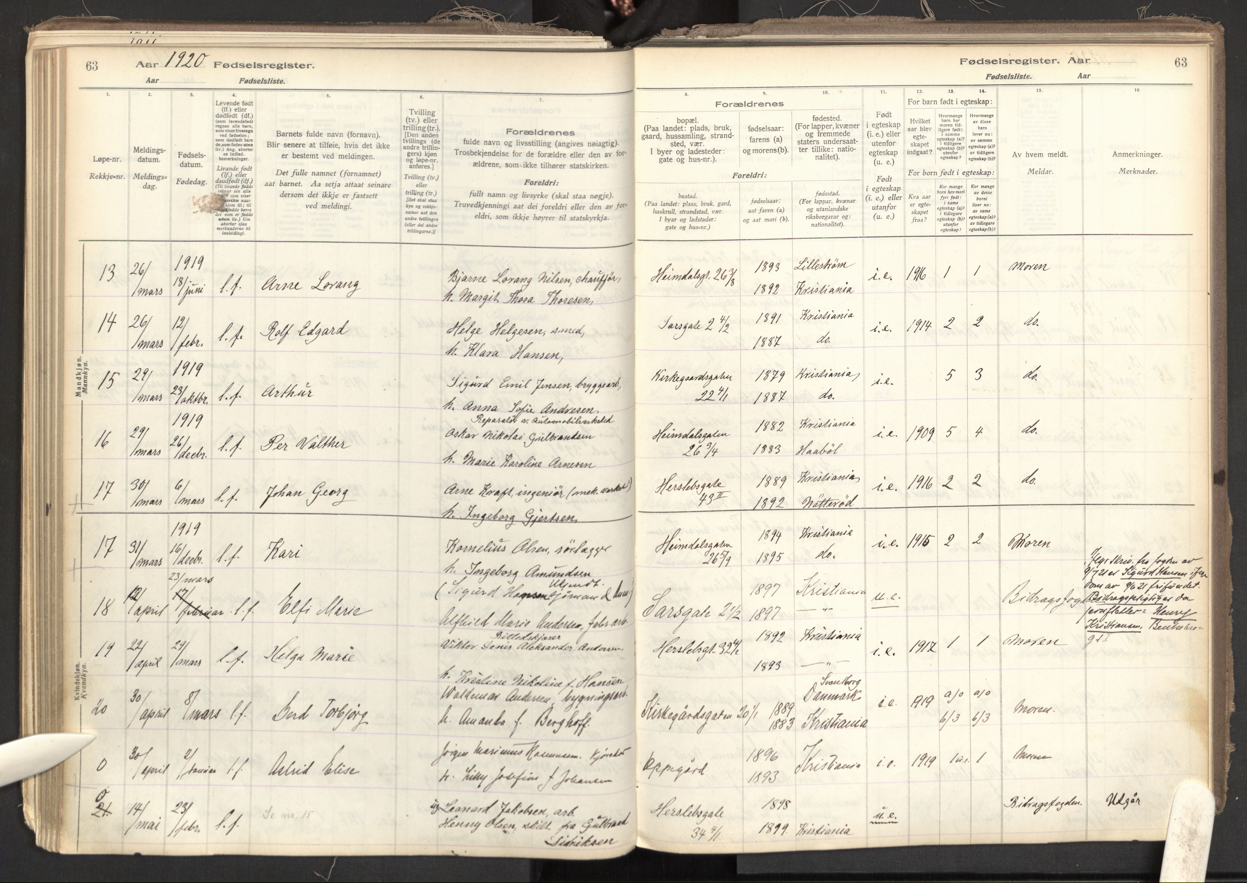 Tøyen prestekontor Kirkebøker, AV/SAO-A-10167a/J/Ja/L0001: Birth register no. 1, 1916-1944, p. 63