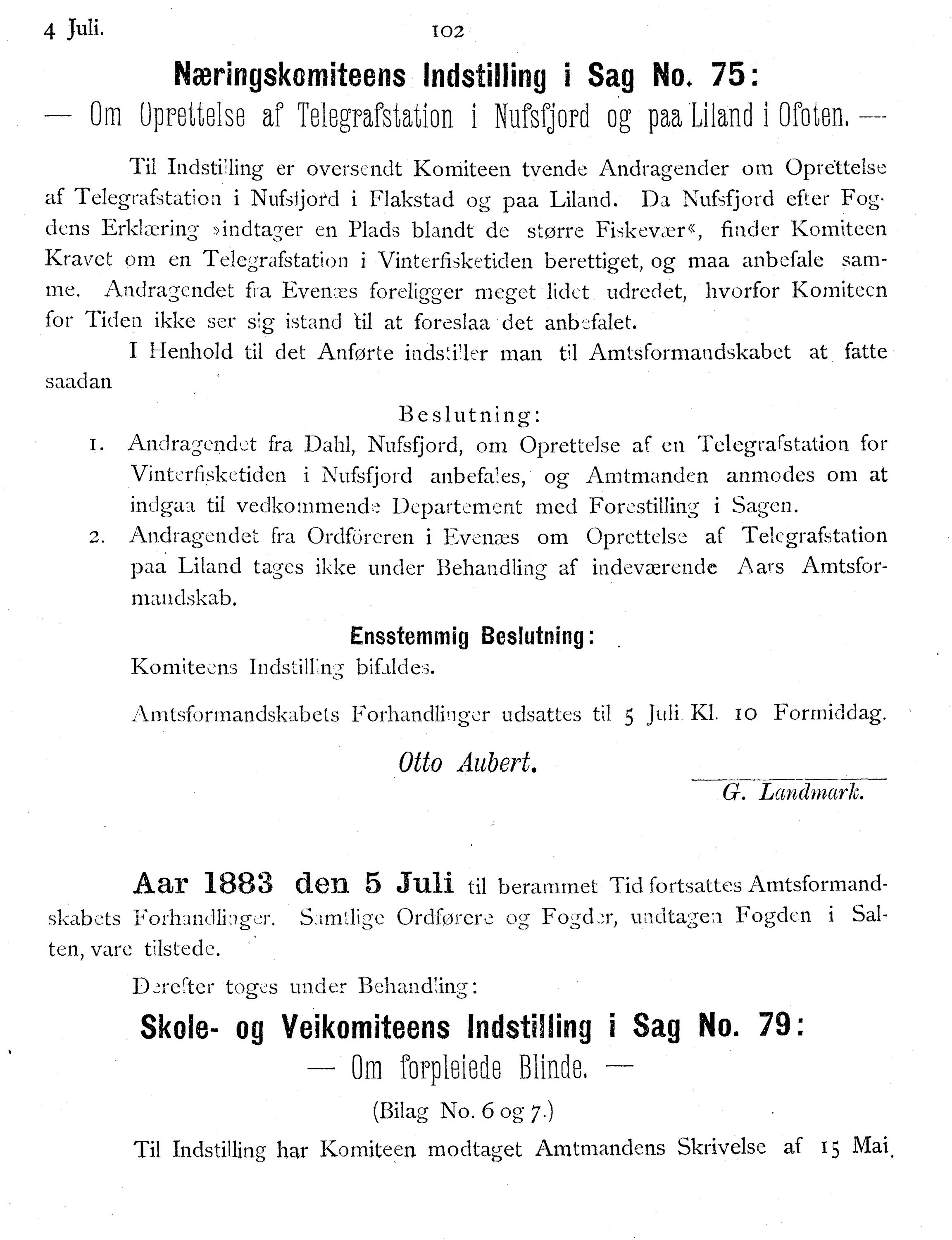 Nordland Fylkeskommune. Fylkestinget, AIN/NFK-17/176/A/Ac/L0014: Fylkestingsforhandlinger 1881-1885, 1881-1885, p. 102