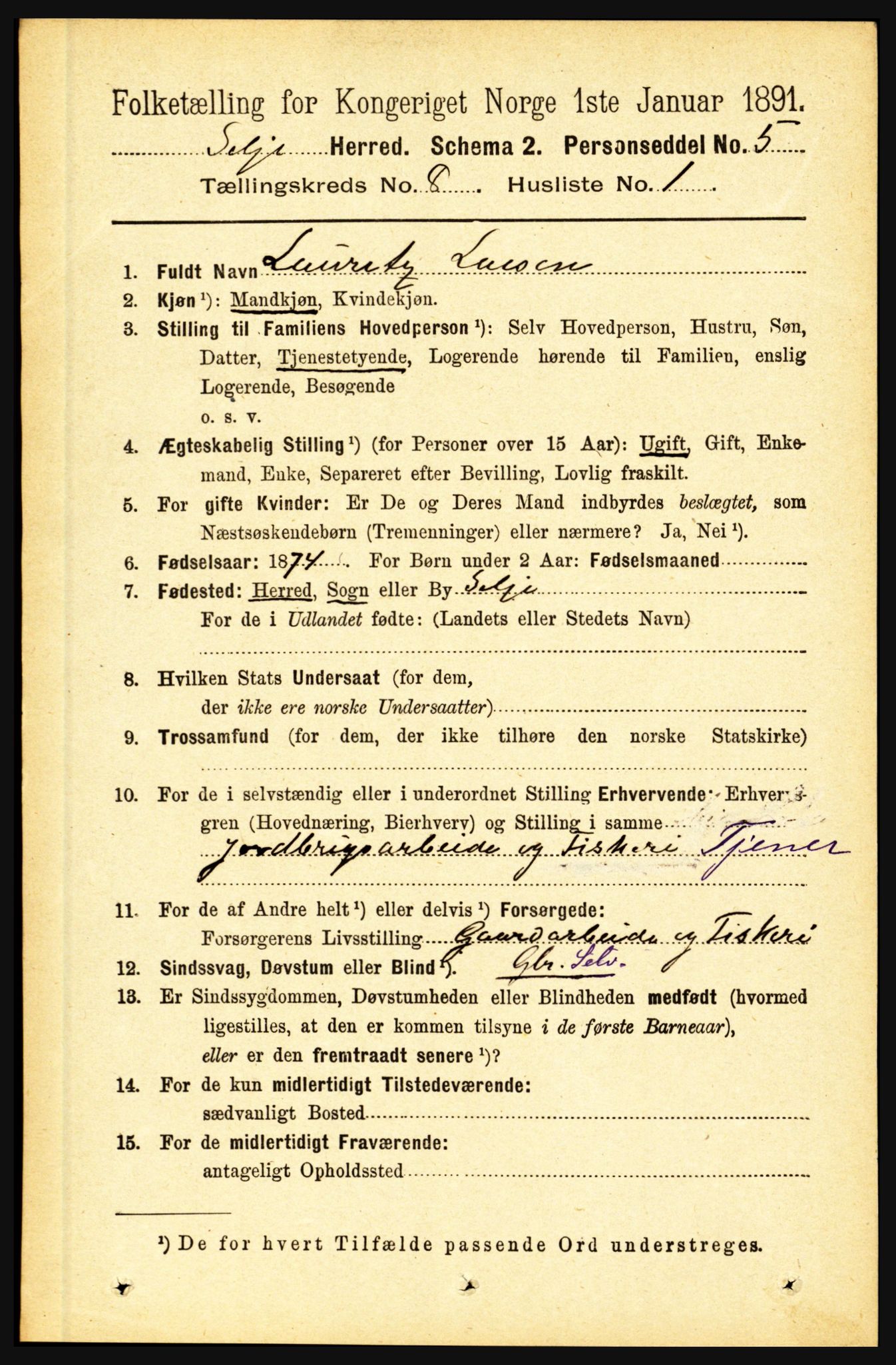 RA, 1891 census for 1441 Selje, 1891, p. 2374