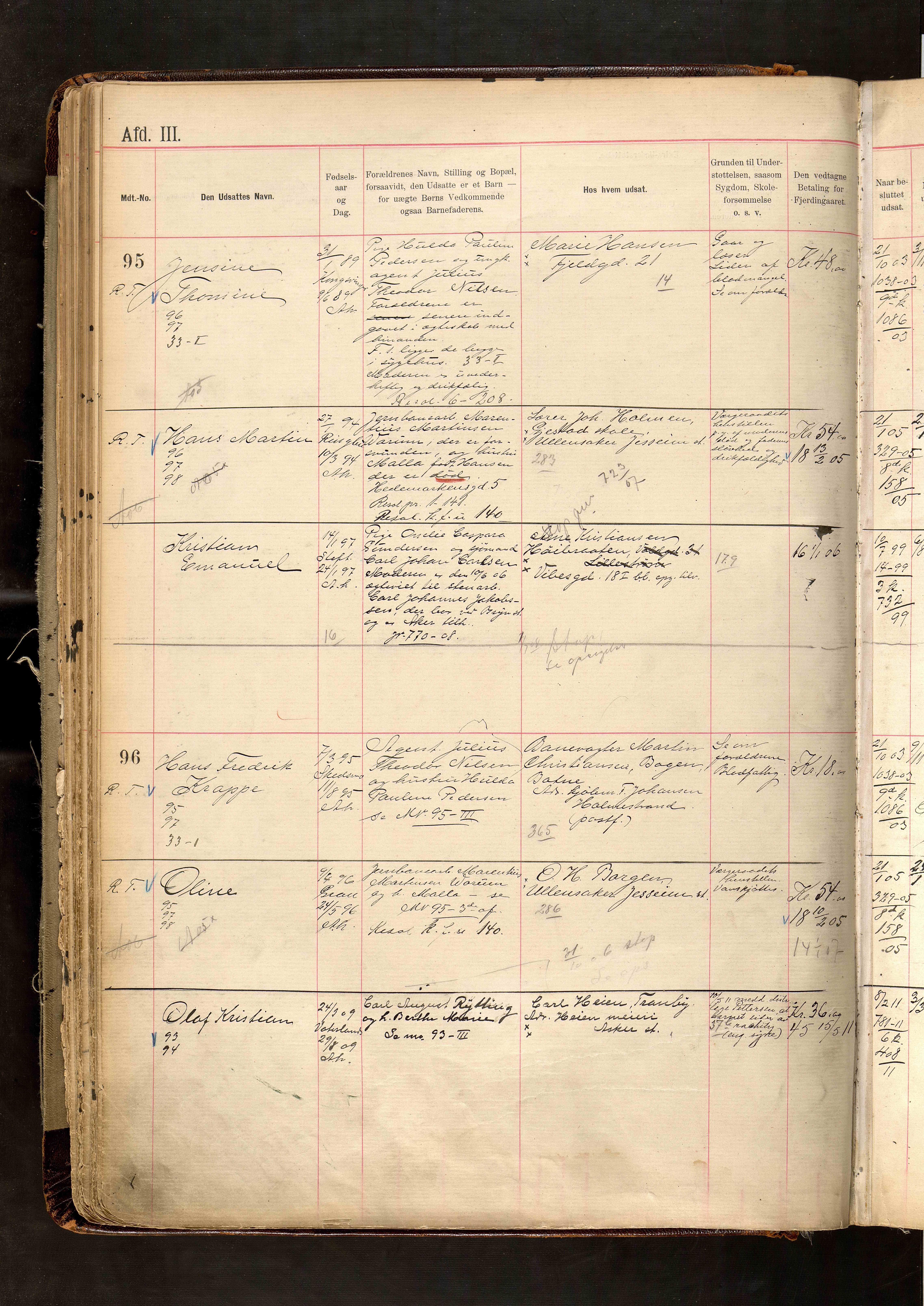 Fattigvesenet, OBA/A-20045/H/Hd/L0005: Manntallsprotokoll. Mnr. 1-500, 1897-1910, p. 106