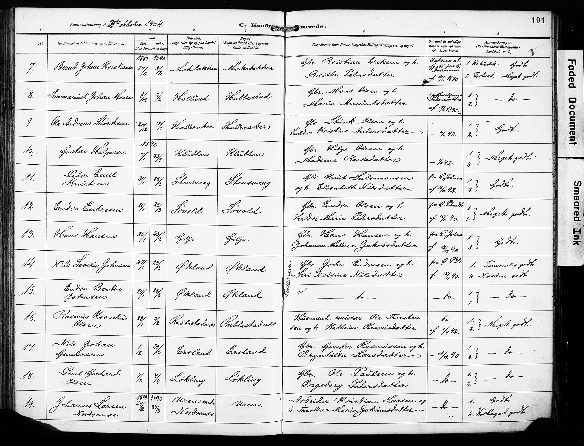 Finnås sokneprestembete, AV/SAB-A-99925/H/Ha/Haa/Haac/L0002: Parish register (official) no. C 2, 1895-1904, p. 191