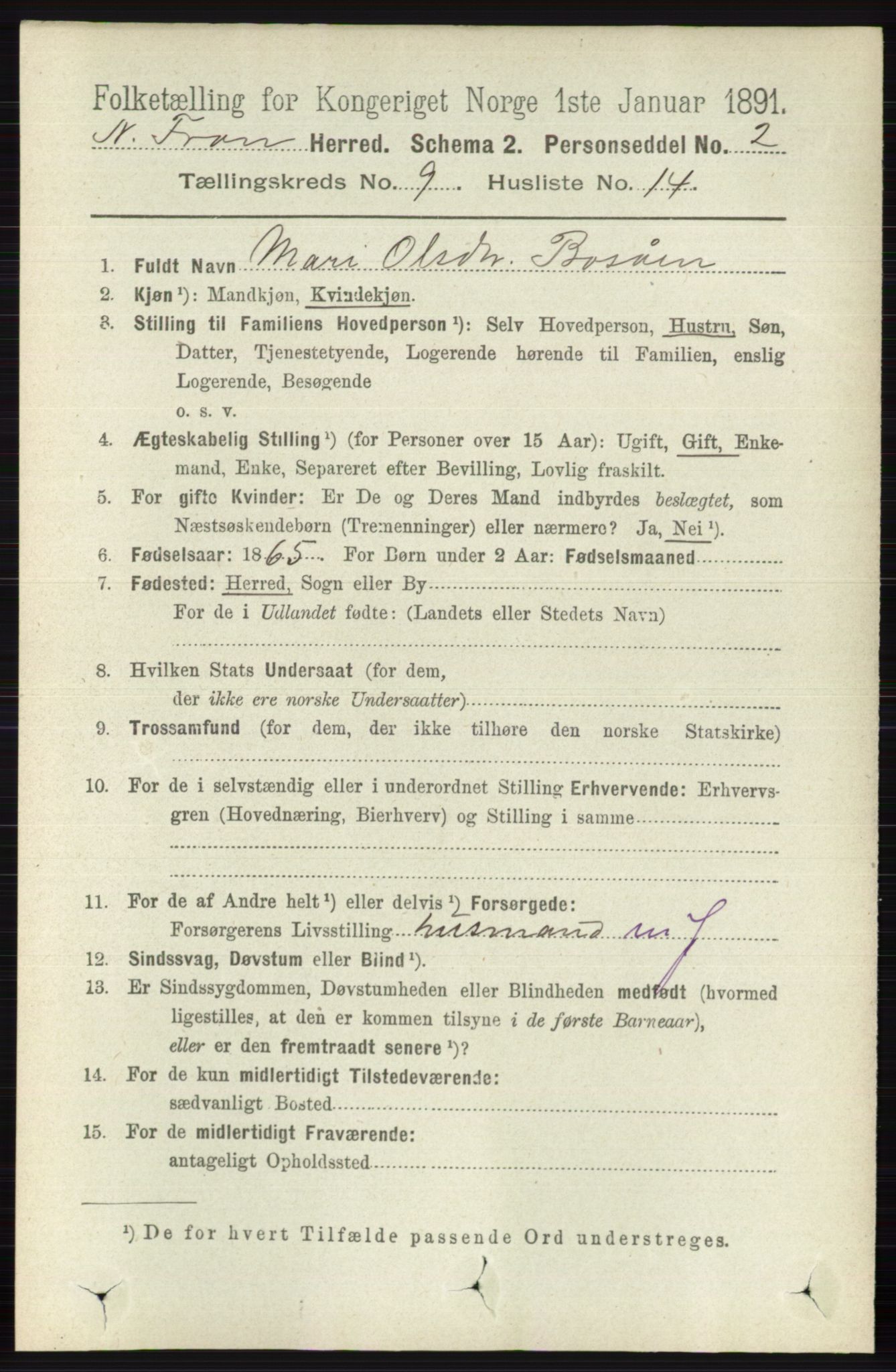 RA, 1891 census for 0518 Nord-Fron, 1891, p. 3780