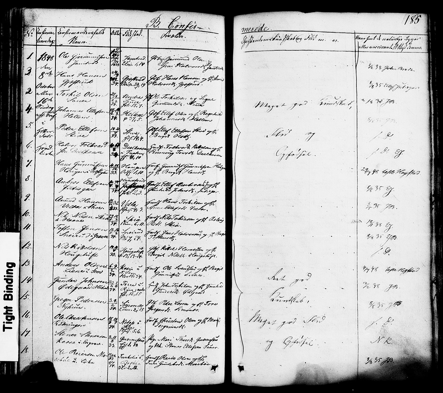 Heddal kirkebøker, SAKO/A-268/F/Fa/L0006: Parish register (official) no. I 6, 1837-1854, p. 185