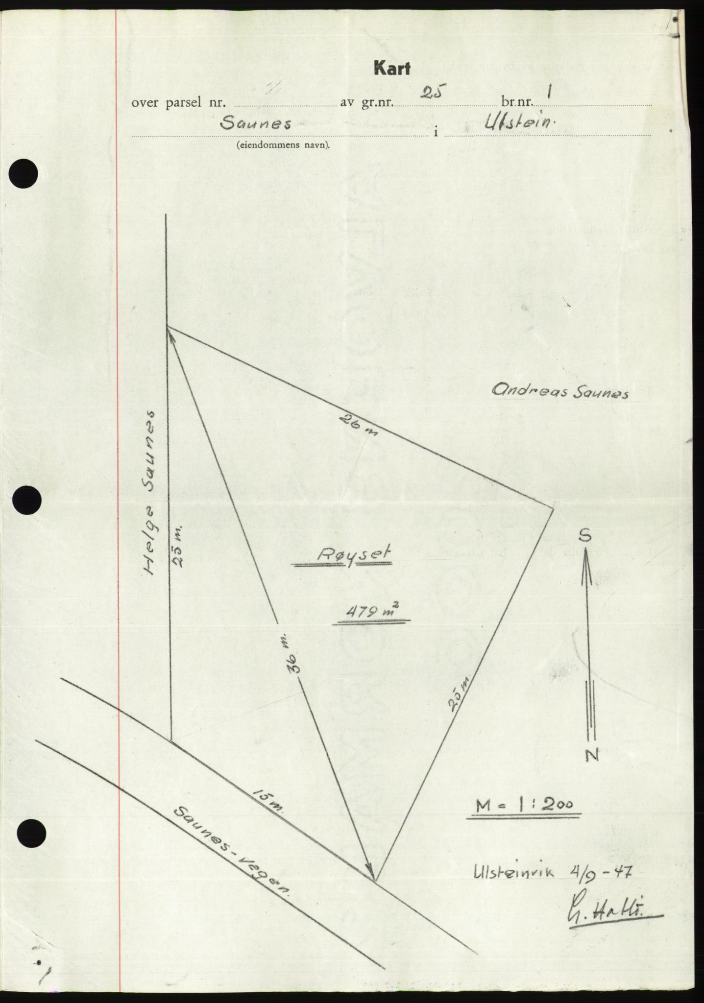 Søre Sunnmøre sorenskriveri, AV/SAT-A-4122/1/2/2C/L0081: Mortgage book no. 7A, 1947-1948, Diary no: : 1300/1947