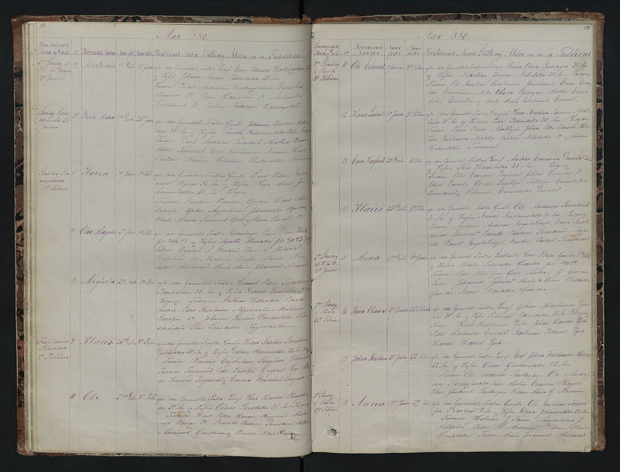 Vestre Toten prestekontor, SAH/PREST-108/H/Ha/Hab/L0007: Parish register (copy) no. 7, 1872-1900, p. 72-73