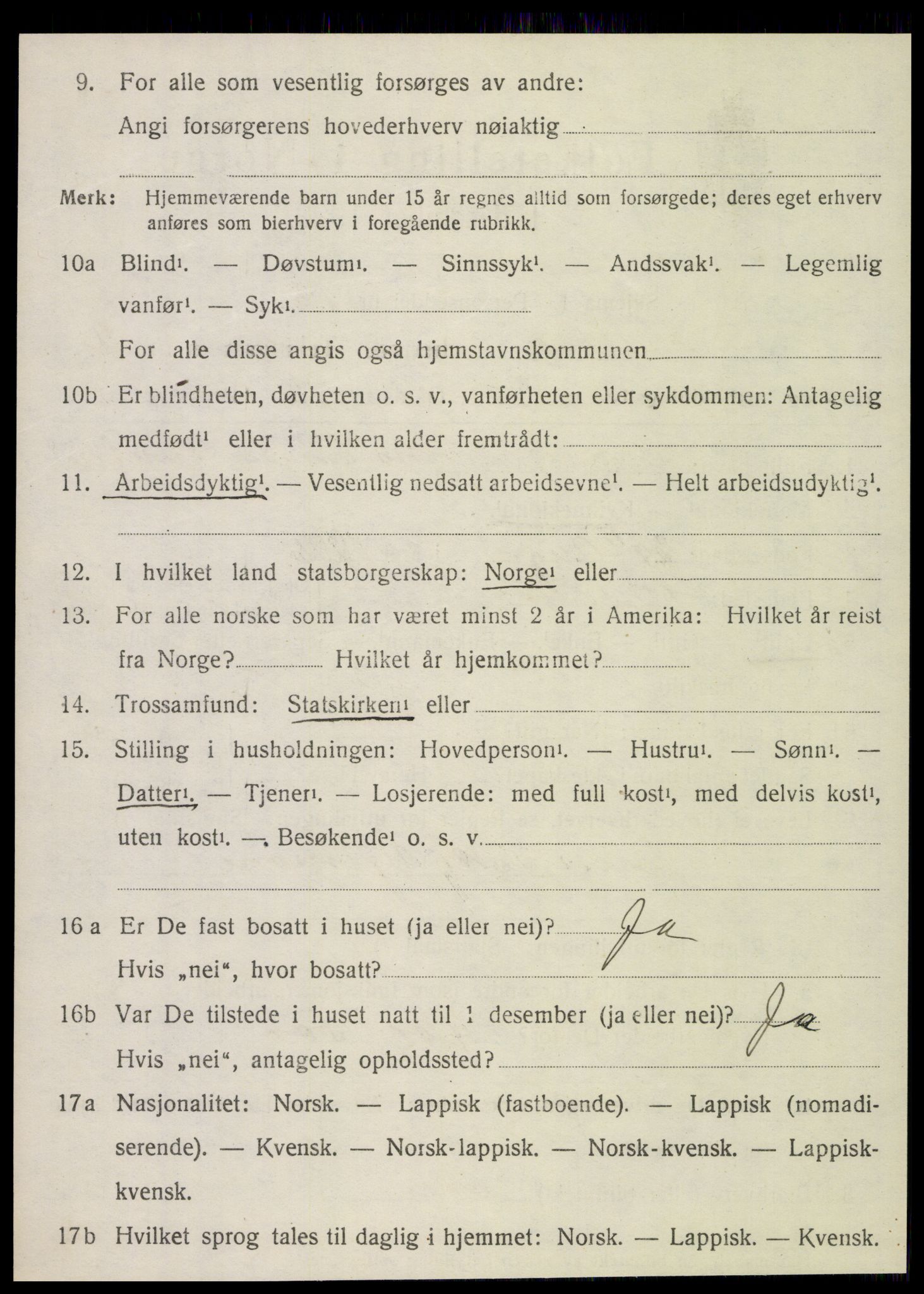 SAT, 1920 census for Nesna, 1920, p. 2058