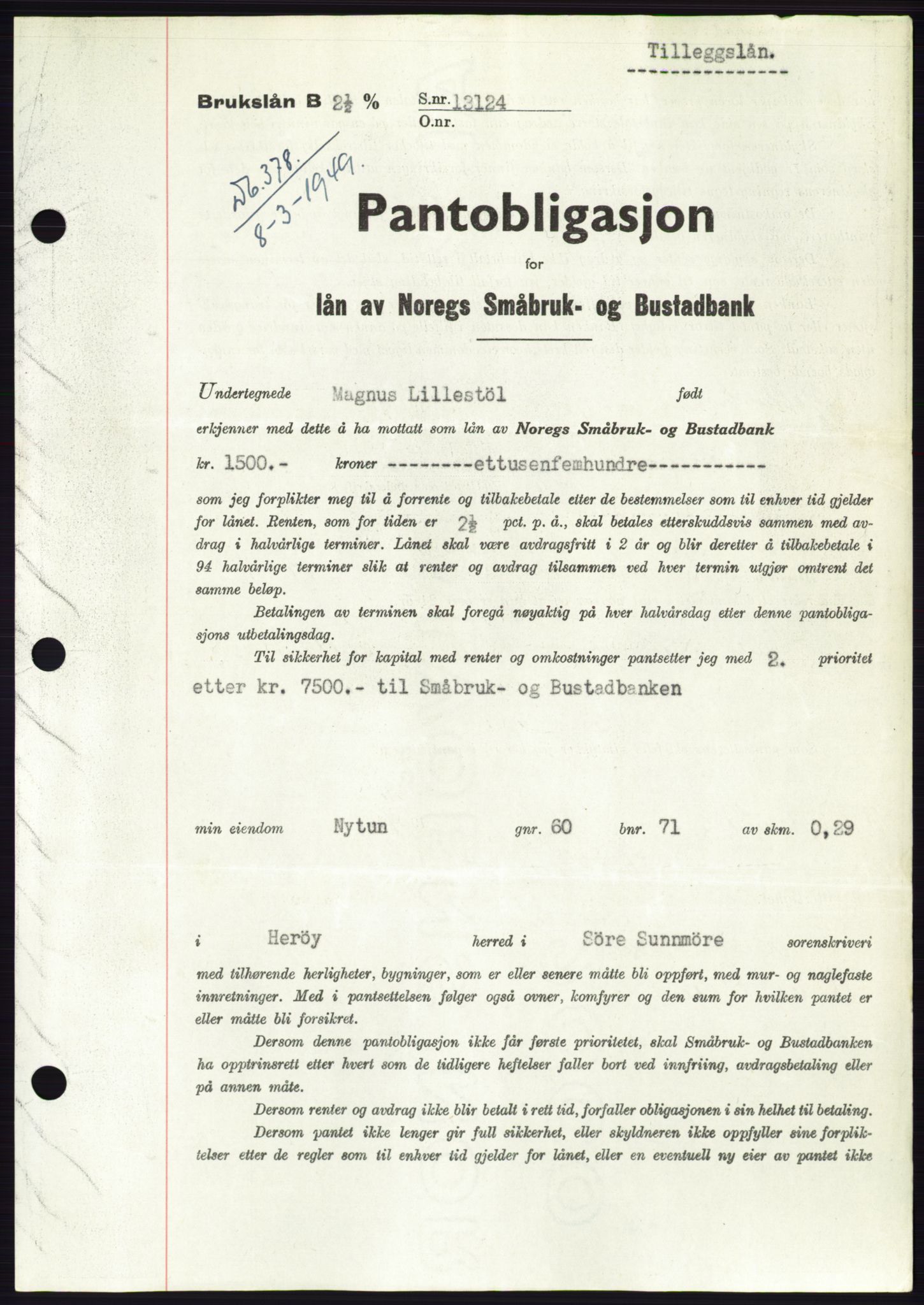 Søre Sunnmøre sorenskriveri, AV/SAT-A-4122/1/2/2C/L0116: Mortgage book no. 4B, 1948-1949, Diary no: : 378/1949