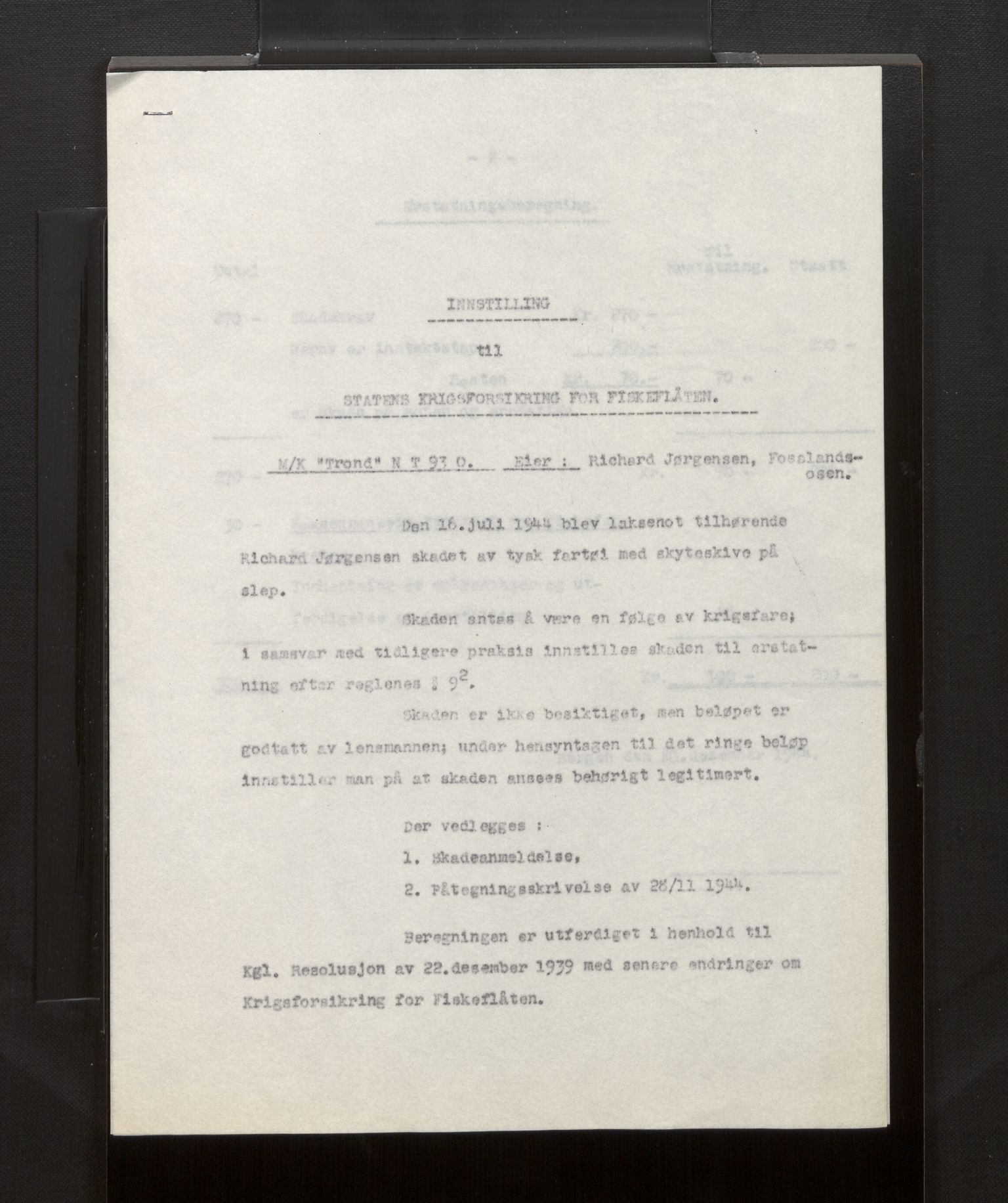 Fiskeridirektoratet - 1 Adm. ledelse - 13 Båtkontoret, AV/SAB-A-2003/La/L0008: Statens krigsforsikring for fiskeflåten, 1936-1971, p. 235