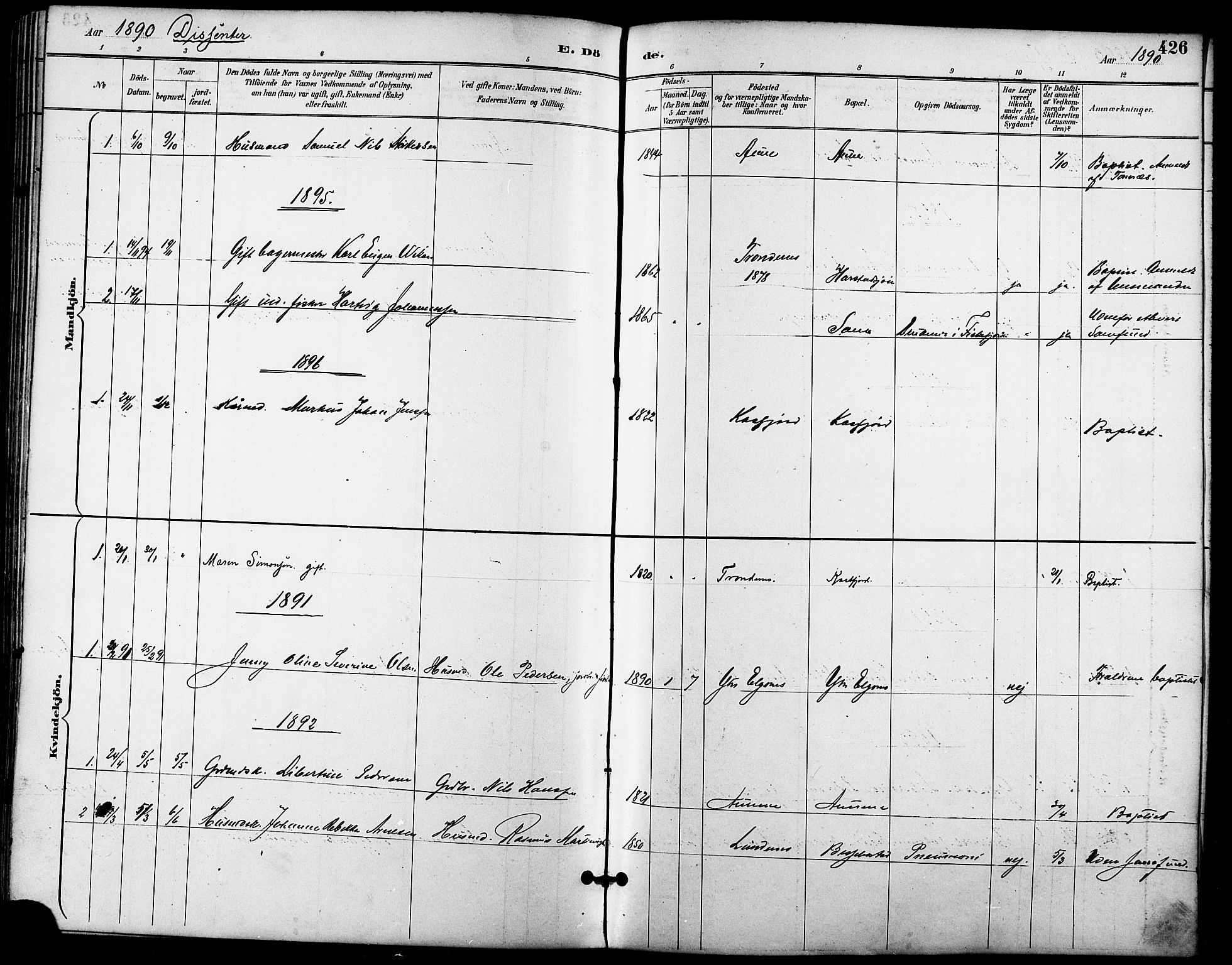Trondenes sokneprestkontor, SATØ/S-1319/H/Ha/L0016kirke: Parish register (official) no. 16, 1890-1898, p. 426