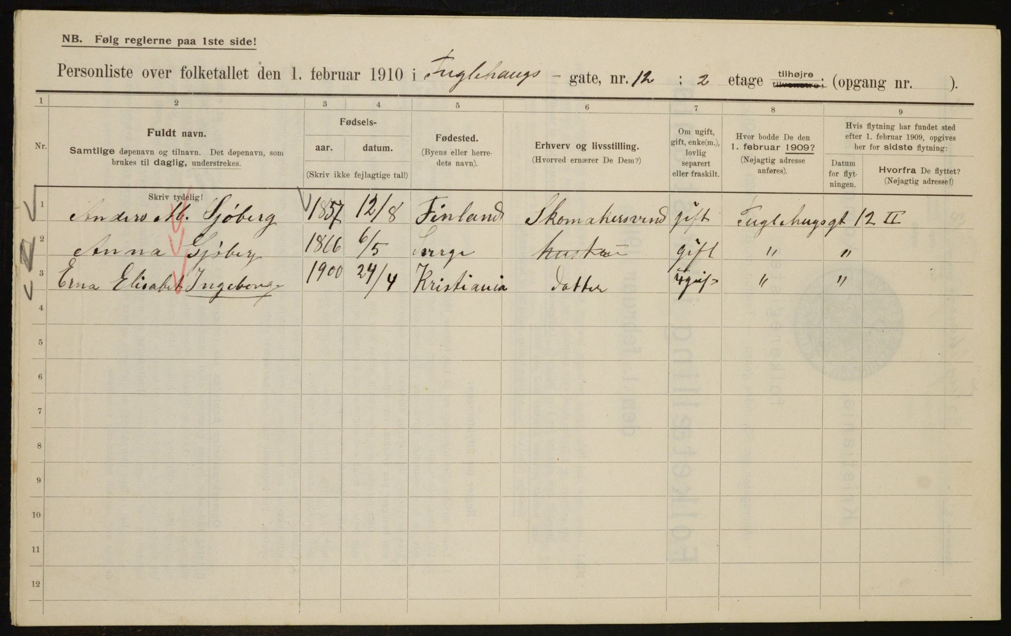 OBA, Municipal Census 1910 for Kristiania, 1910, p. 27015