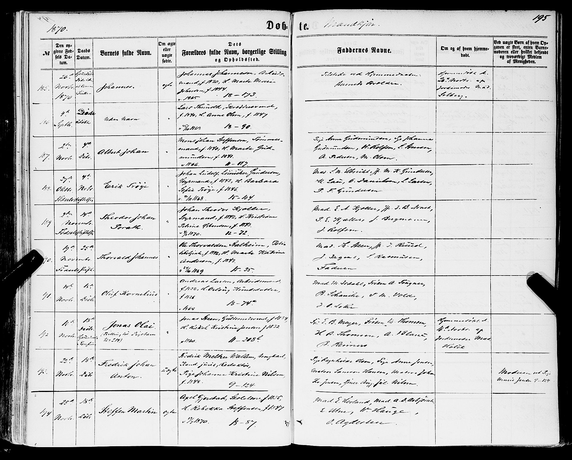 Domkirken sokneprestembete, AV/SAB-A-74801/H/Haa/L0021: Parish register (official) no. B 4, 1859-1871, p. 195