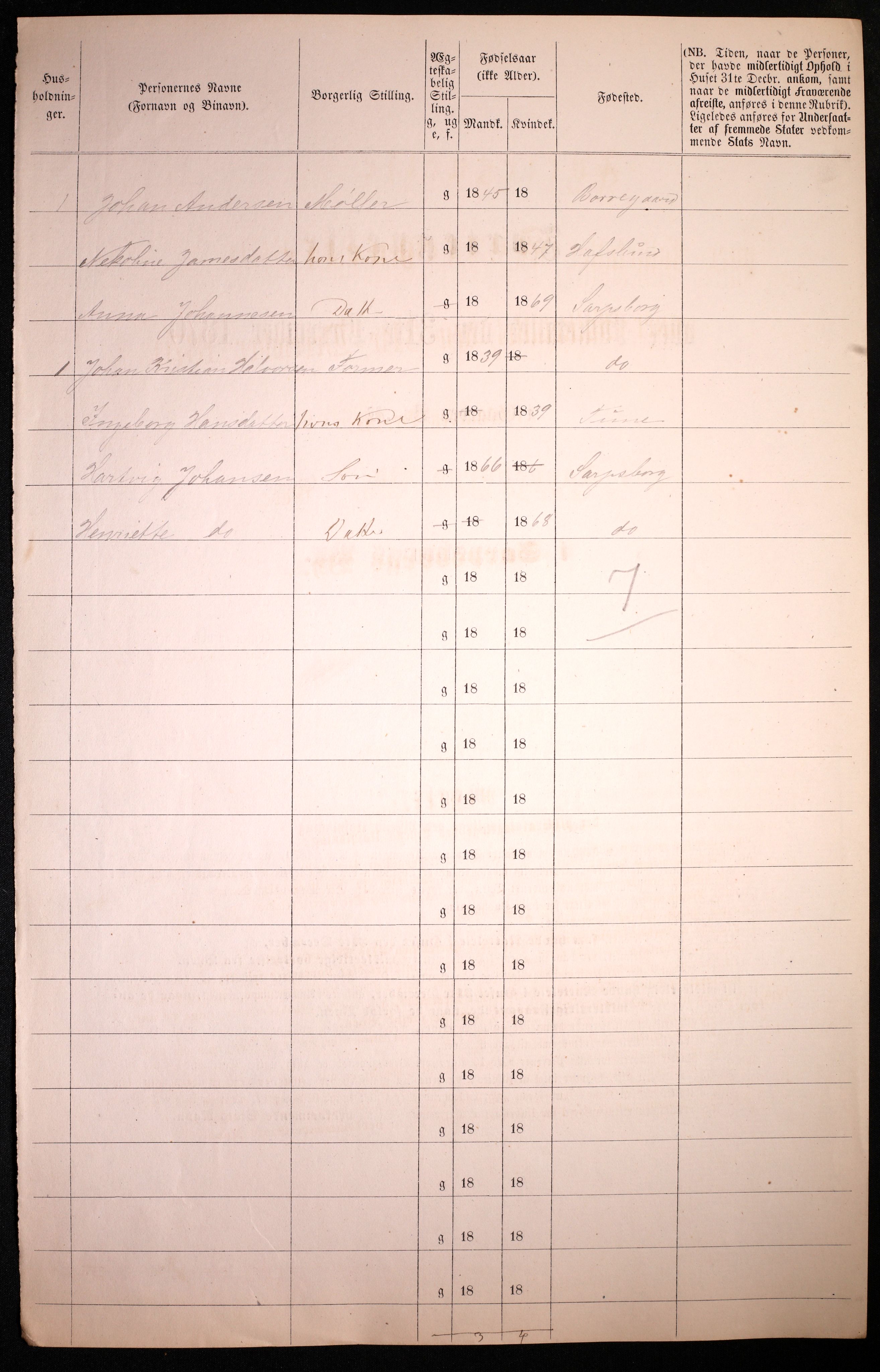 RA, 1870 census for 0102 Sarpsborg, 1870, p. 256