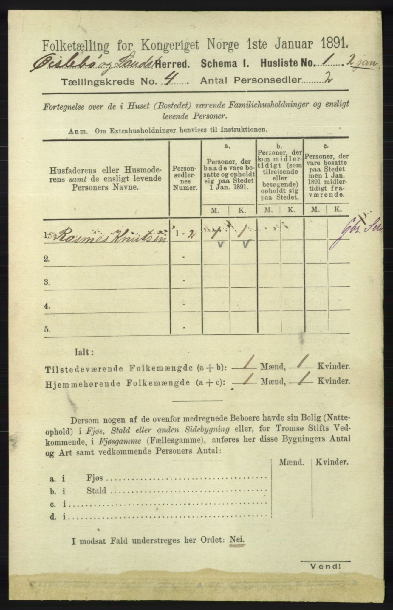 RA, 1891 census for 1021 Øyslebø og Laudal, 1891, p. 951