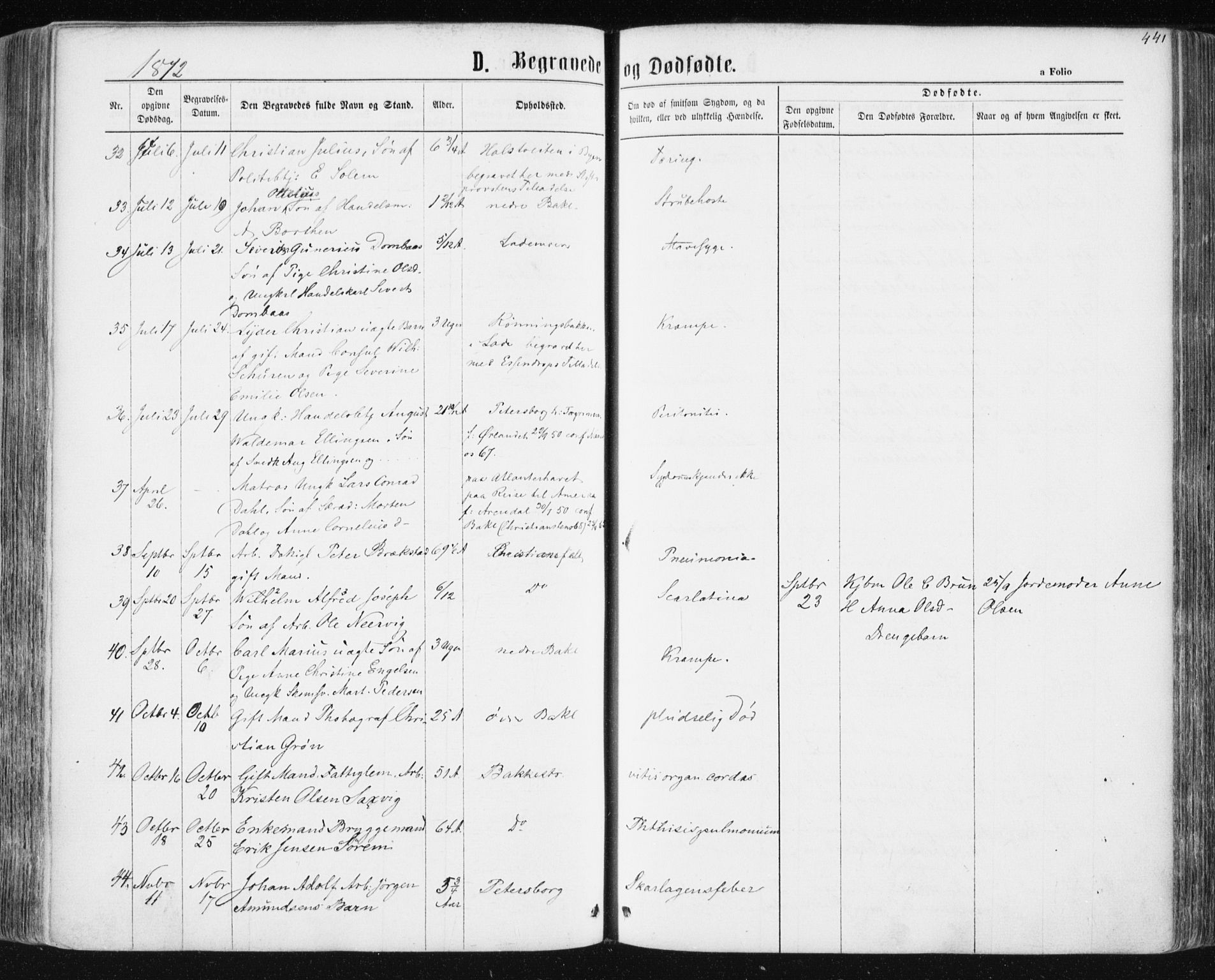 Ministerialprotokoller, klokkerbøker og fødselsregistre - Sør-Trøndelag, SAT/A-1456/604/L0186: Parish register (official) no. 604A07, 1866-1877, p. 441