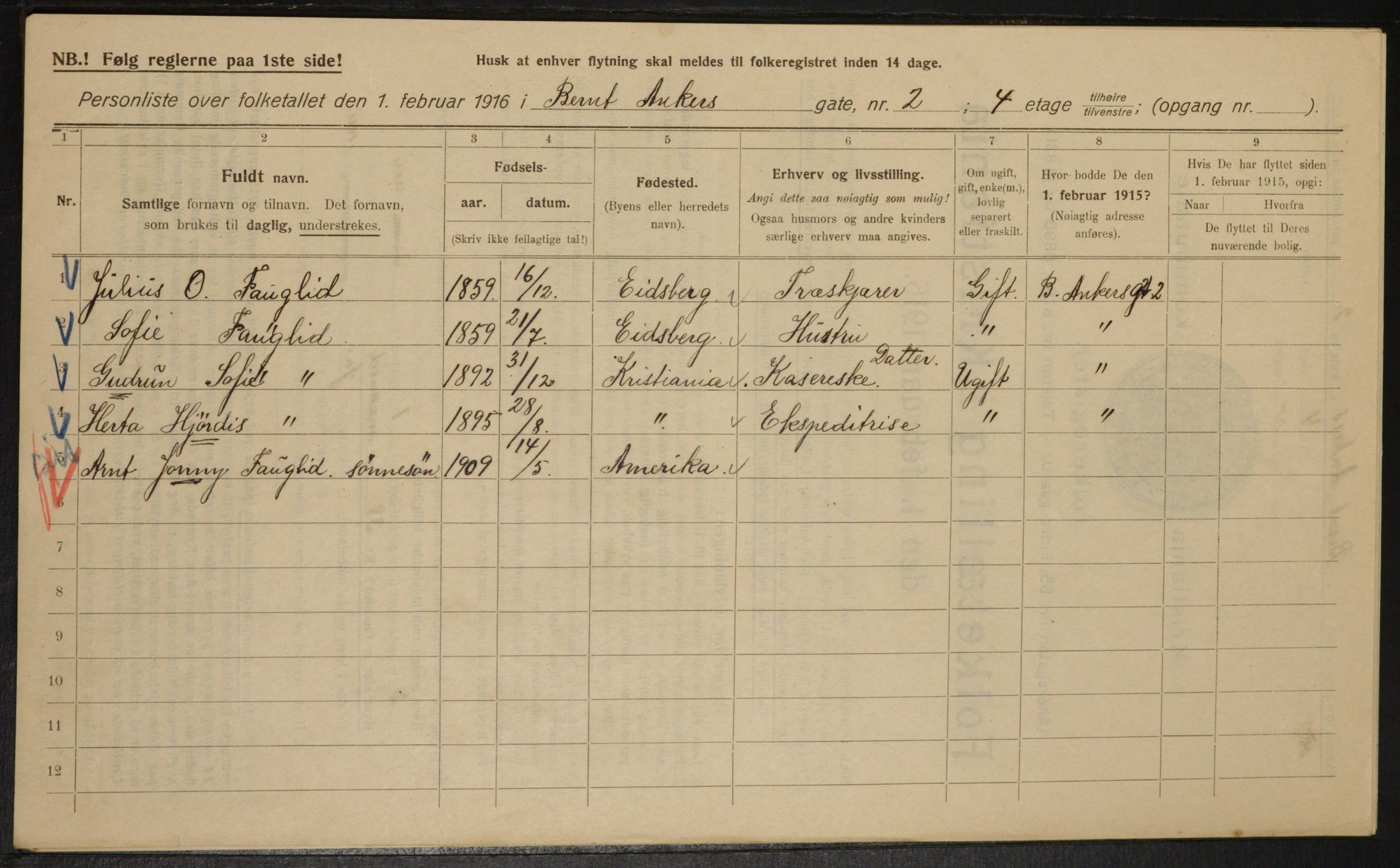 OBA, Municipal Census 1916 for Kristiania, 1916, p. 4630