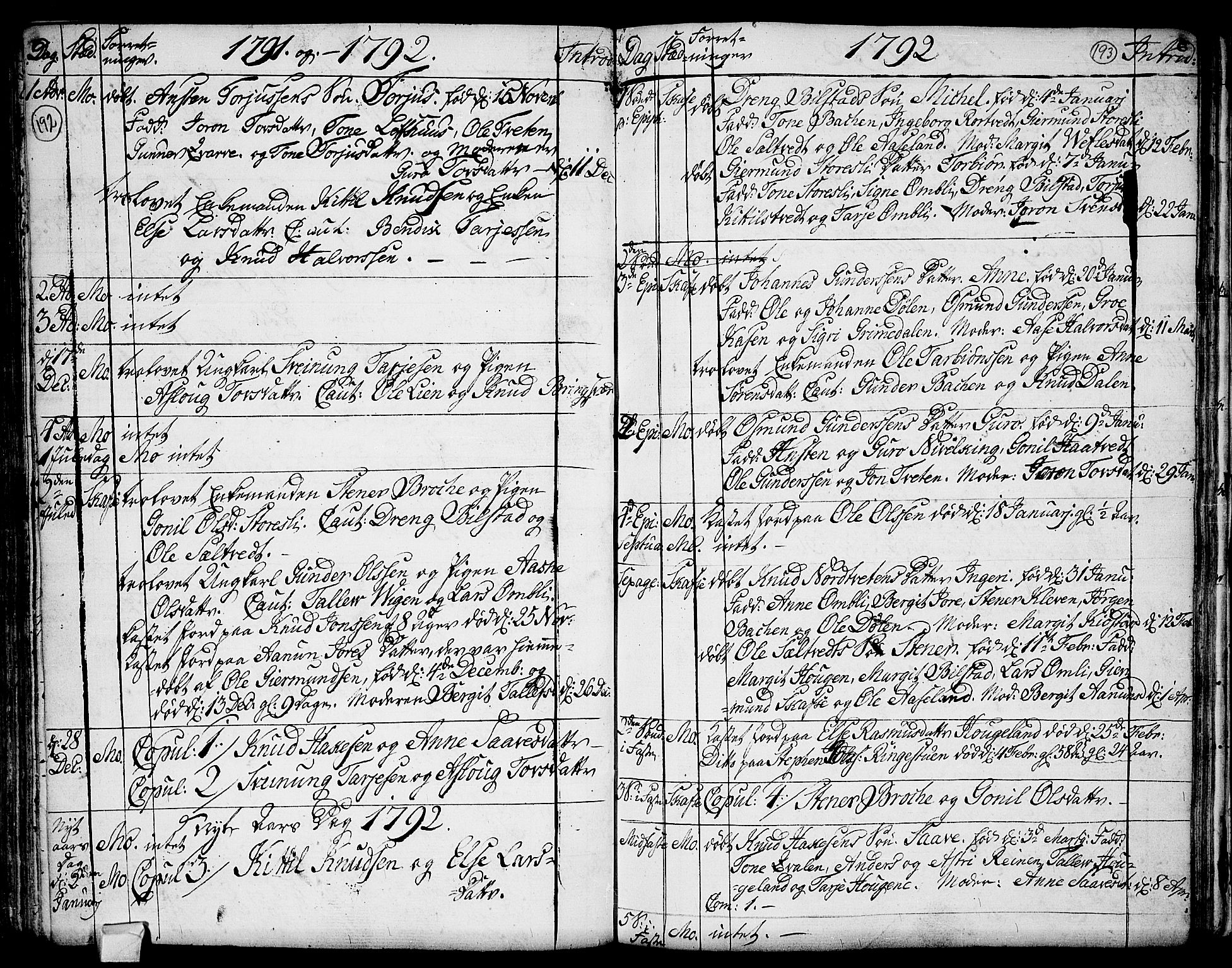 Mo kirkebøker, AV/SAKO-A-286/F/Fa/L0002: Parish register (official) no. I 2, 1766-1799, p. 192-193