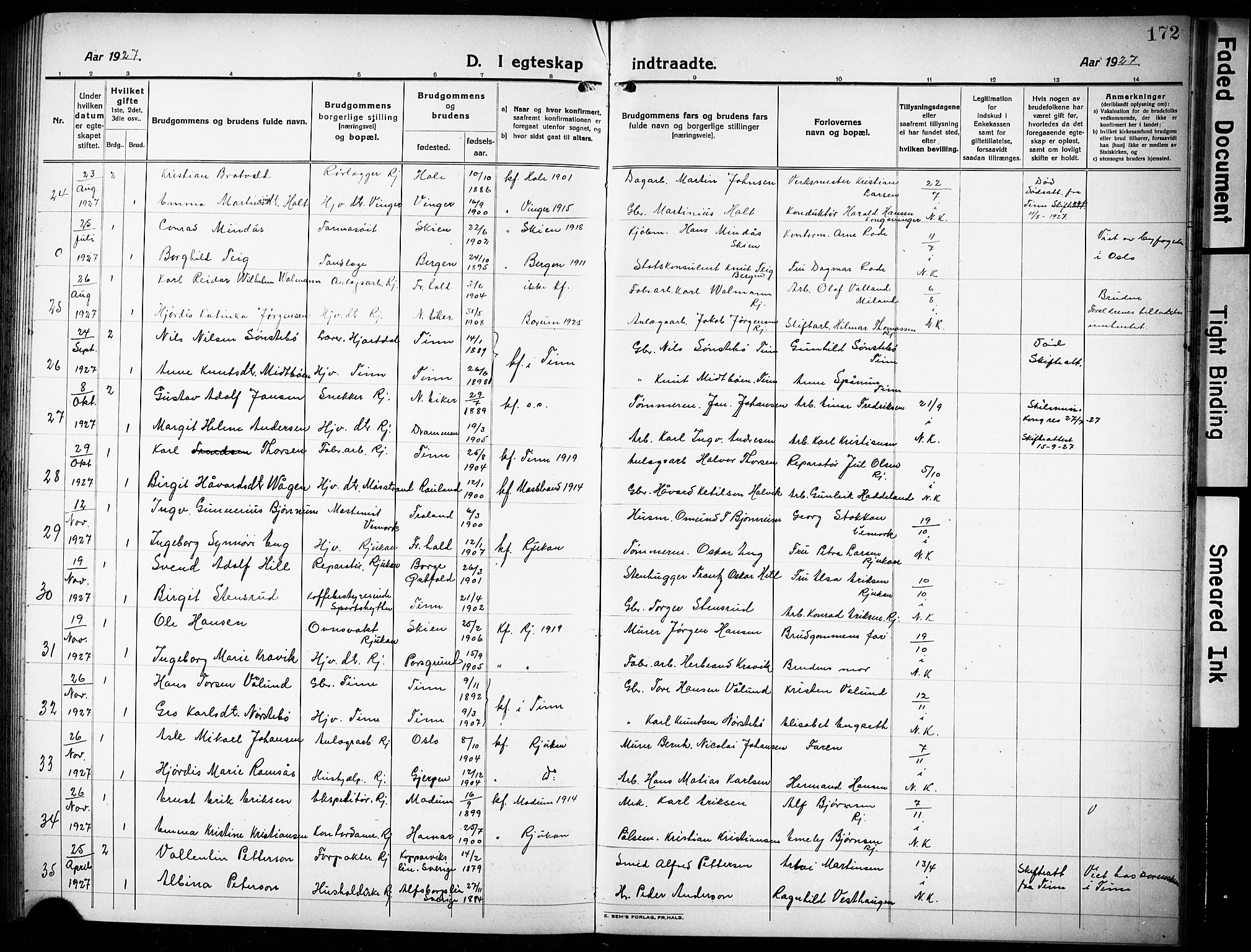 Rjukan kirkebøker, AV/SAKO-A-294/G/Ga/L0003: Parish register (copy) no. 3, 1920-1928, p. 172