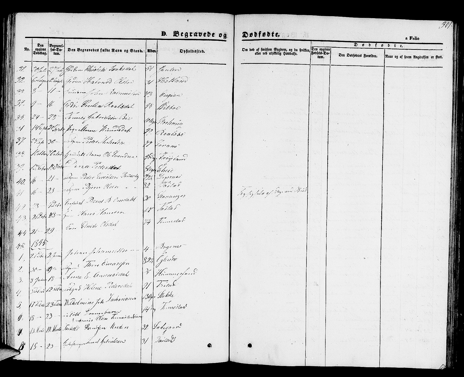 Hetland sokneprestkontor, SAST/A-101826/30/30BB/L0001: Parish register (copy) no. B 1, 1850-1868, p. 301
