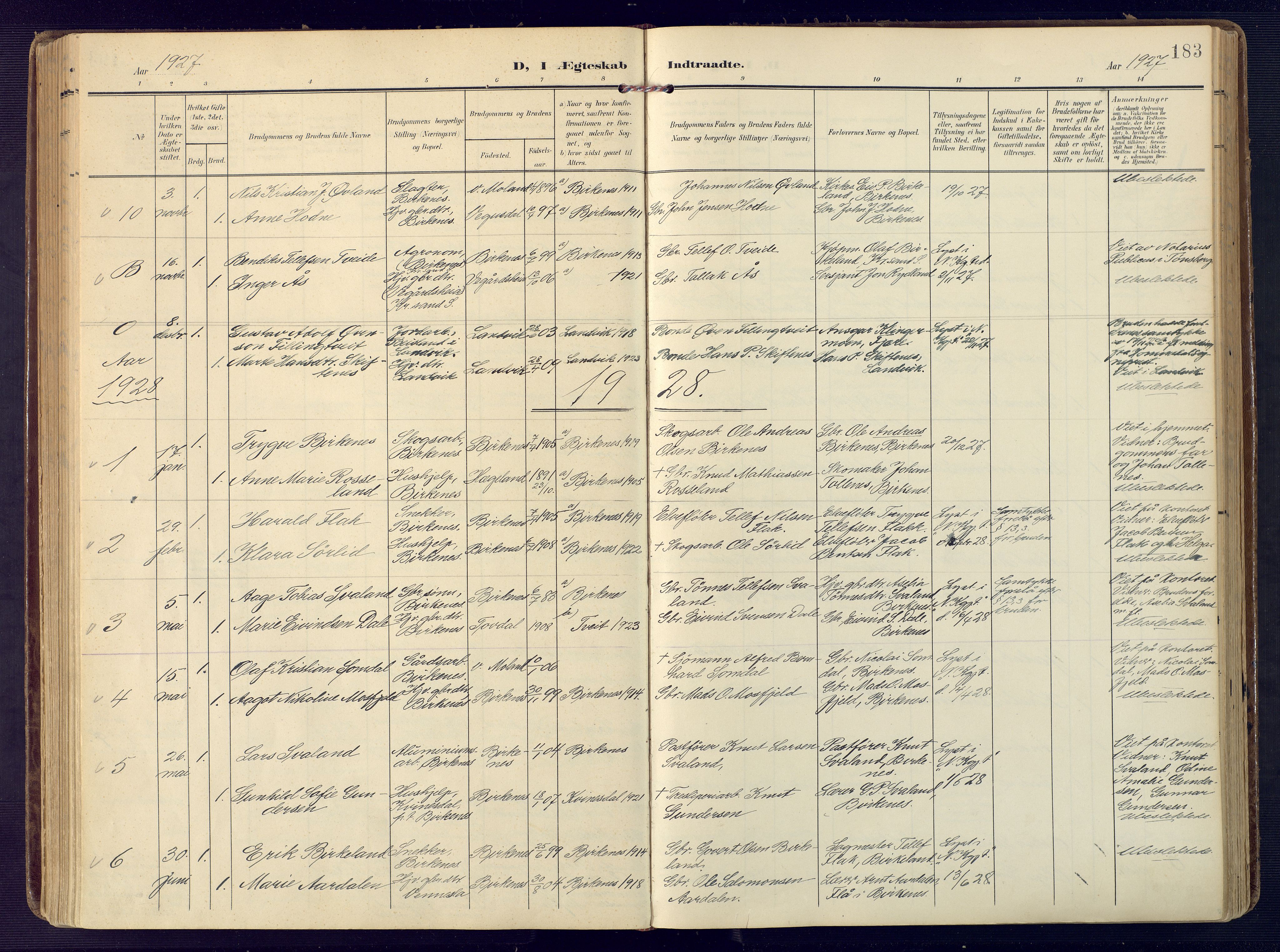 Birkenes sokneprestkontor, SAK/1111-0004/F/Fa/L0006: Parish register (official) no. A 6, 1908-1932, p. 183