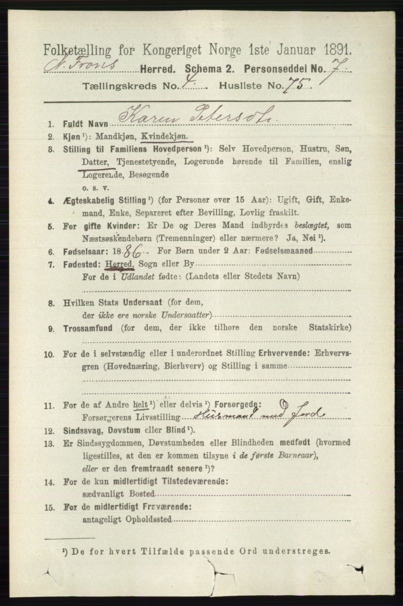 RA, 1891 census for 0518 Nord-Fron, 1891, p. 1918