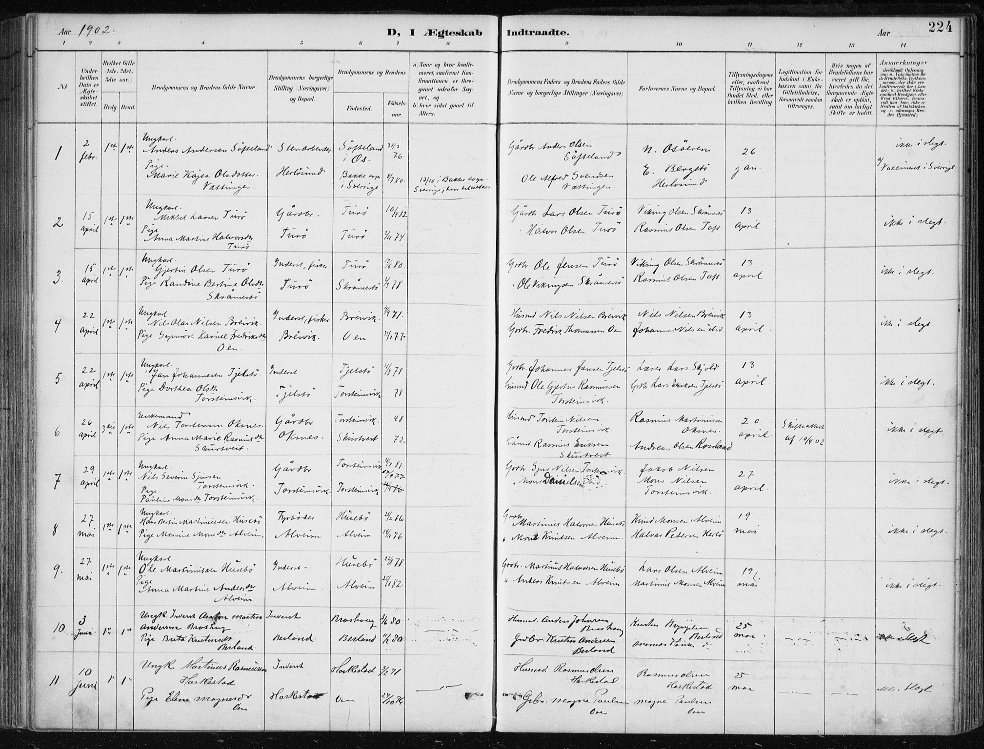Herdla Sokneprestembete, SAB/A-75701/H/Haa: Parish register (official) no. A 4, 1891-1905, p. 224