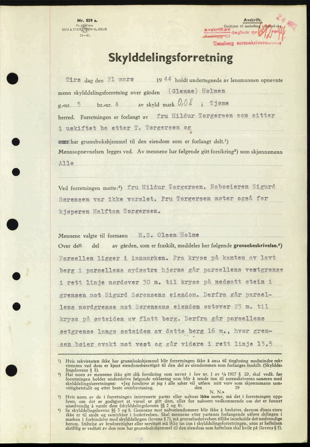 Tønsberg sorenskriveri, AV/SAKO-A-130/G/Ga/Gaa/L0015: Mortgage book no. A15, 1944-1944, Diary no: : 692/1944