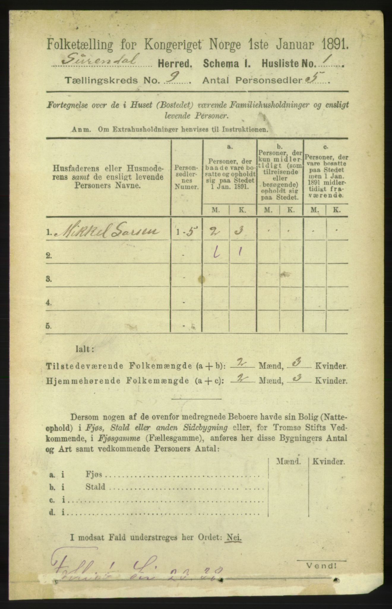 RA, 1891 census for 1566 Surnadal, 1891, p. 2316