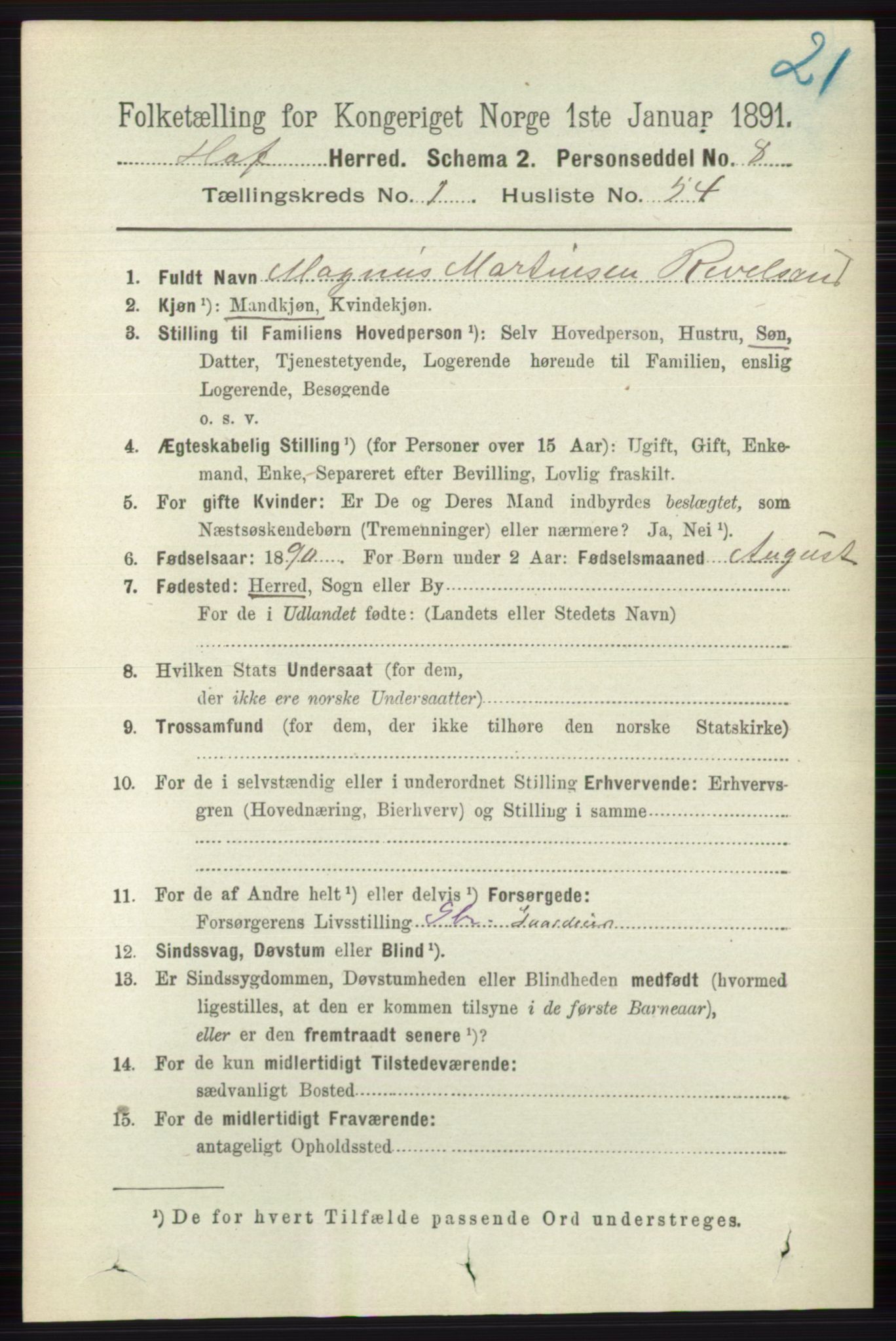 RA, 1891 census for 0714 Hof, 1891, p. 388