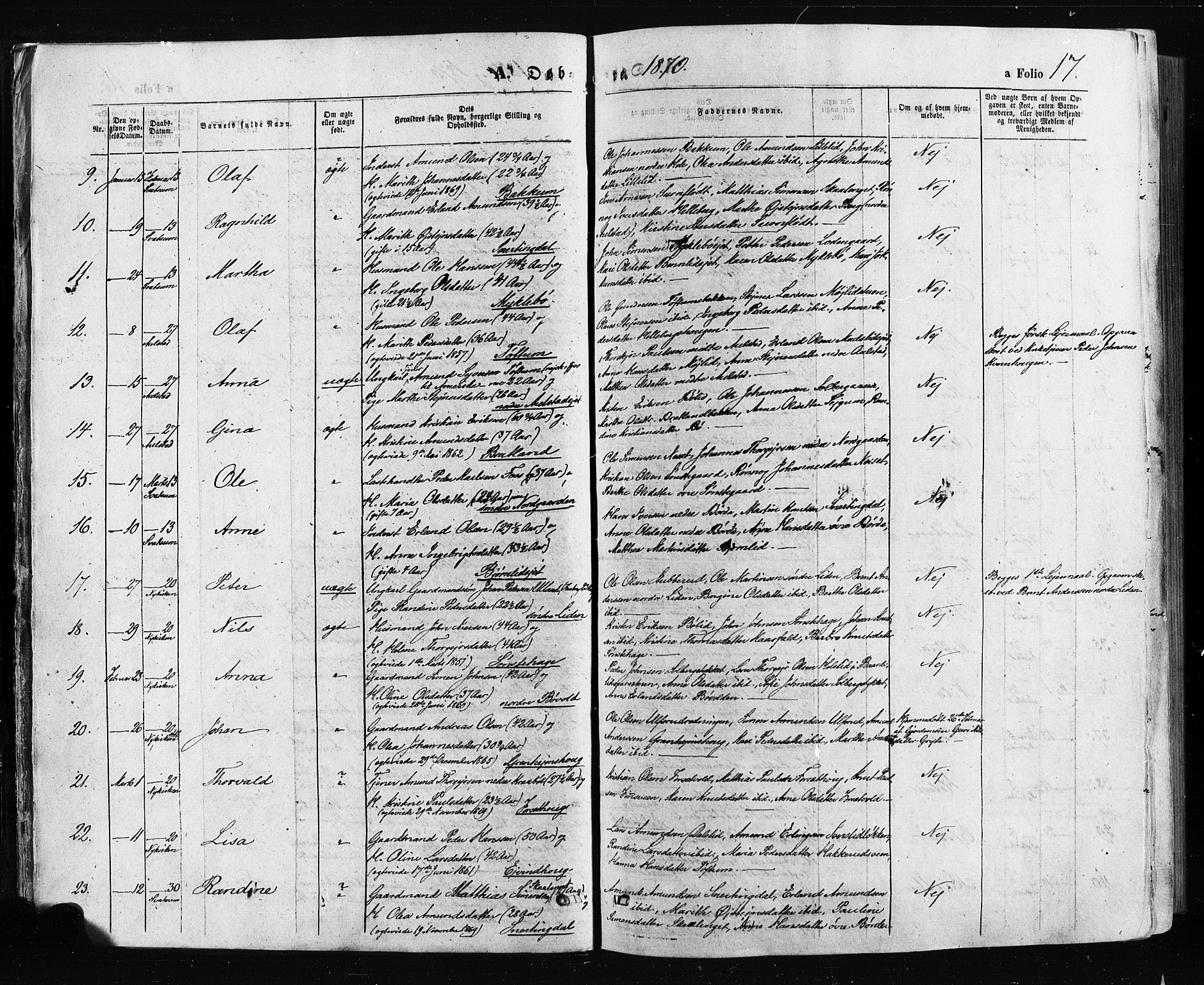 Gausdal prestekontor, SAH/PREST-090/H/Ha/Haa/L0010: Parish register (official) no. 10, 1867-1886, p. 17