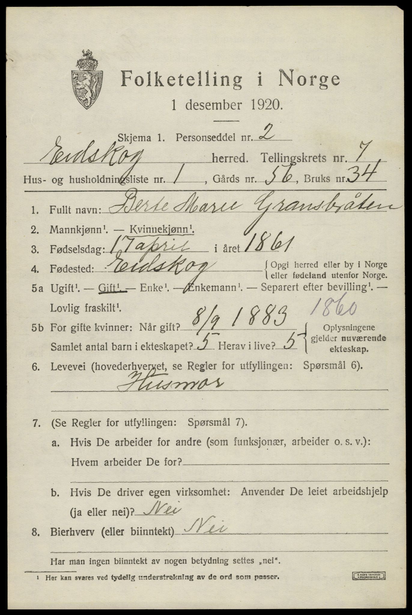 SAH, 1920 census for Eidskog, 1920, p. 8445