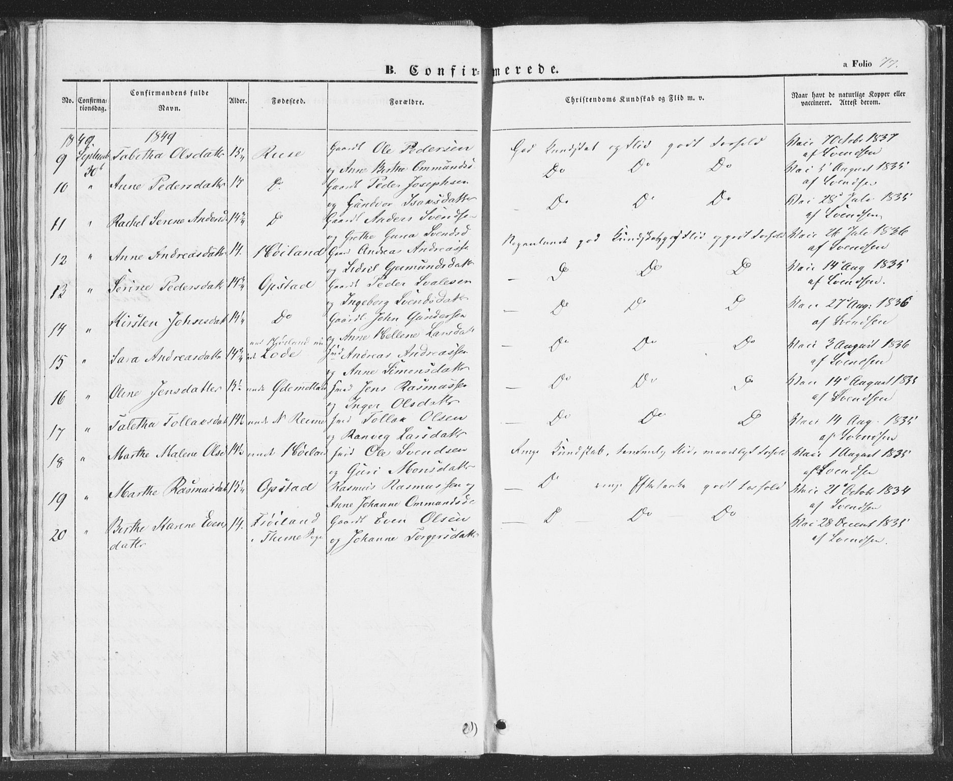 Hå sokneprestkontor, SAST/A-101801/001/30BA/L0006: Parish register (official) no. A 5, 1842-1853, p. 77